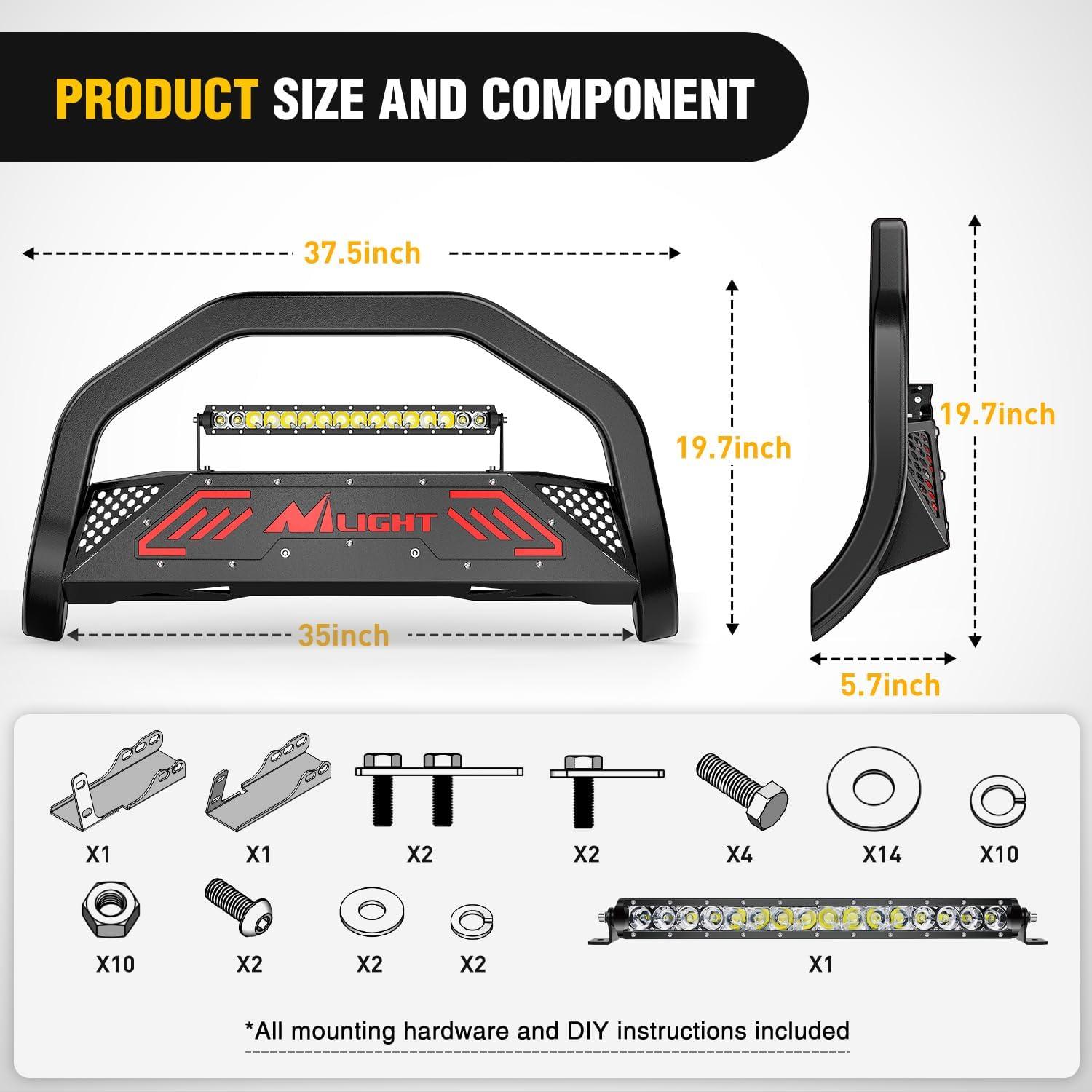 imageNilight Bull Bar with Light Compatible with Nissan Frontier 20052020 Tow Hooks Must be Removed Front Bumper Grille Brush Push Guard with Skid Plate Licence Hole BlackFor Chevy Silverado 20072018