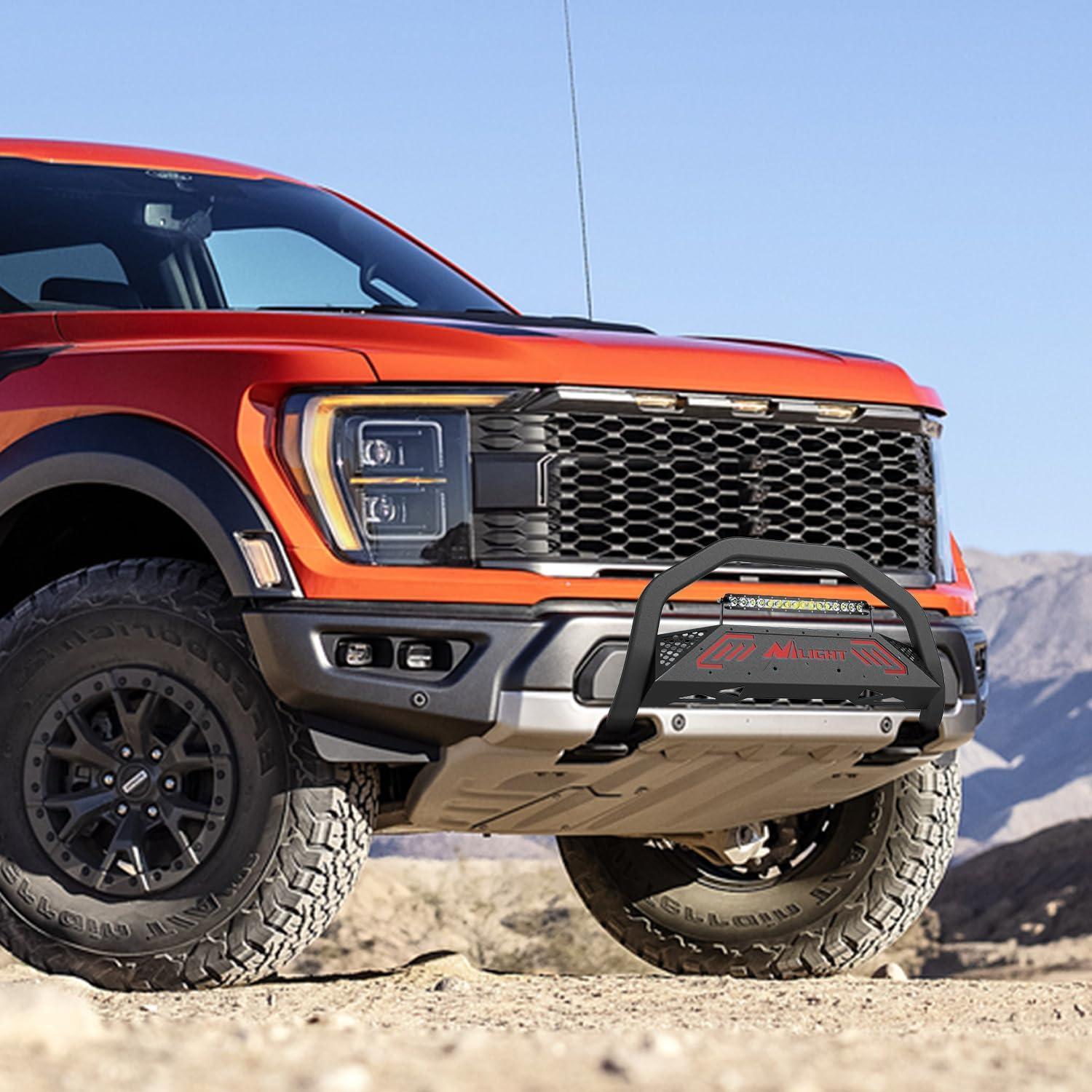 imageNilight Bull Bar with Light Compatible with Nissan Frontier 20052020 Tow Hooks Must be Removed Front Bumper Grille Brush Push Guard with Skid Plate Licence Hole BlackFor Ford F150 20042023