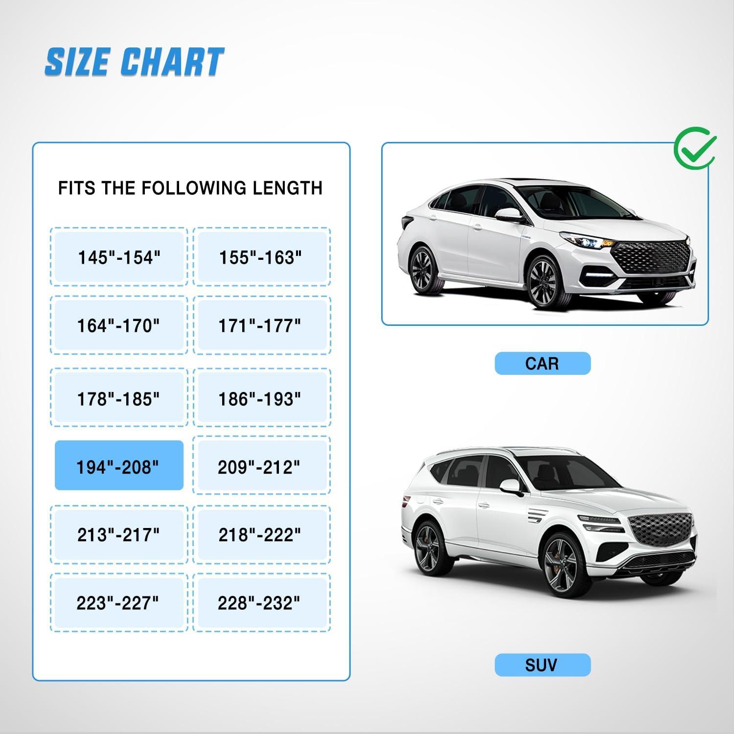 imageNilight Car Cover Waterproof All Weather fo SUV Heavy Duty Outdoor Full Cover Rain Sun UV Protection with Zipper Cotton Extra Thick Car CoversUniversal Fit for SUV JeepLength 182quot to 190quotA3 Fit SedanLength 194 To 208