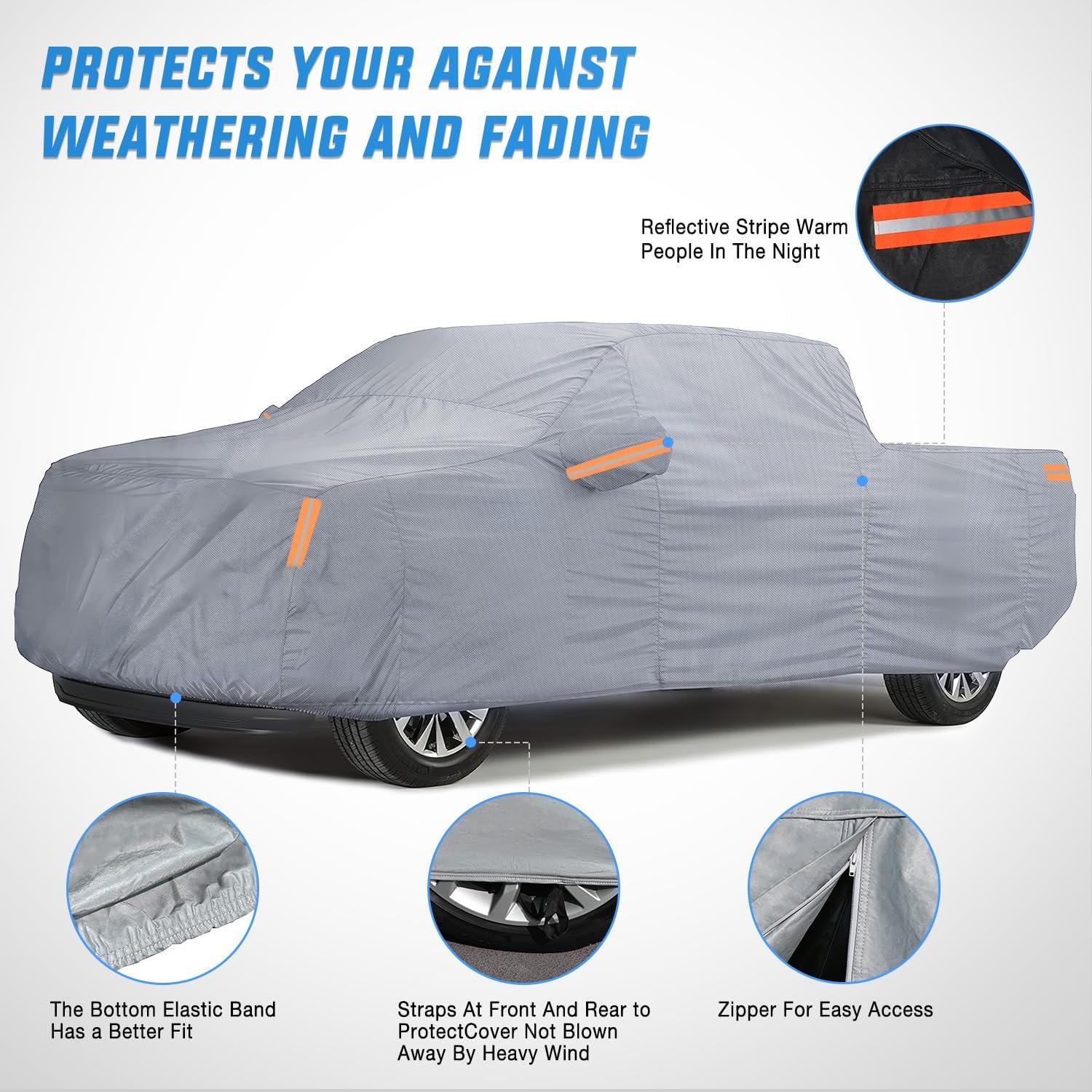 imageNilight Car Cover Waterproof All Weather fo SUV Heavy Duty Outdoor Full Cover Rain Sun UV Protection with Zipper Cotton Extra Thick Car CoversUniversal Fit for SUV JeepLength 182quot to 190quotM Fit Length Up To 210  Max Cab Length 126
