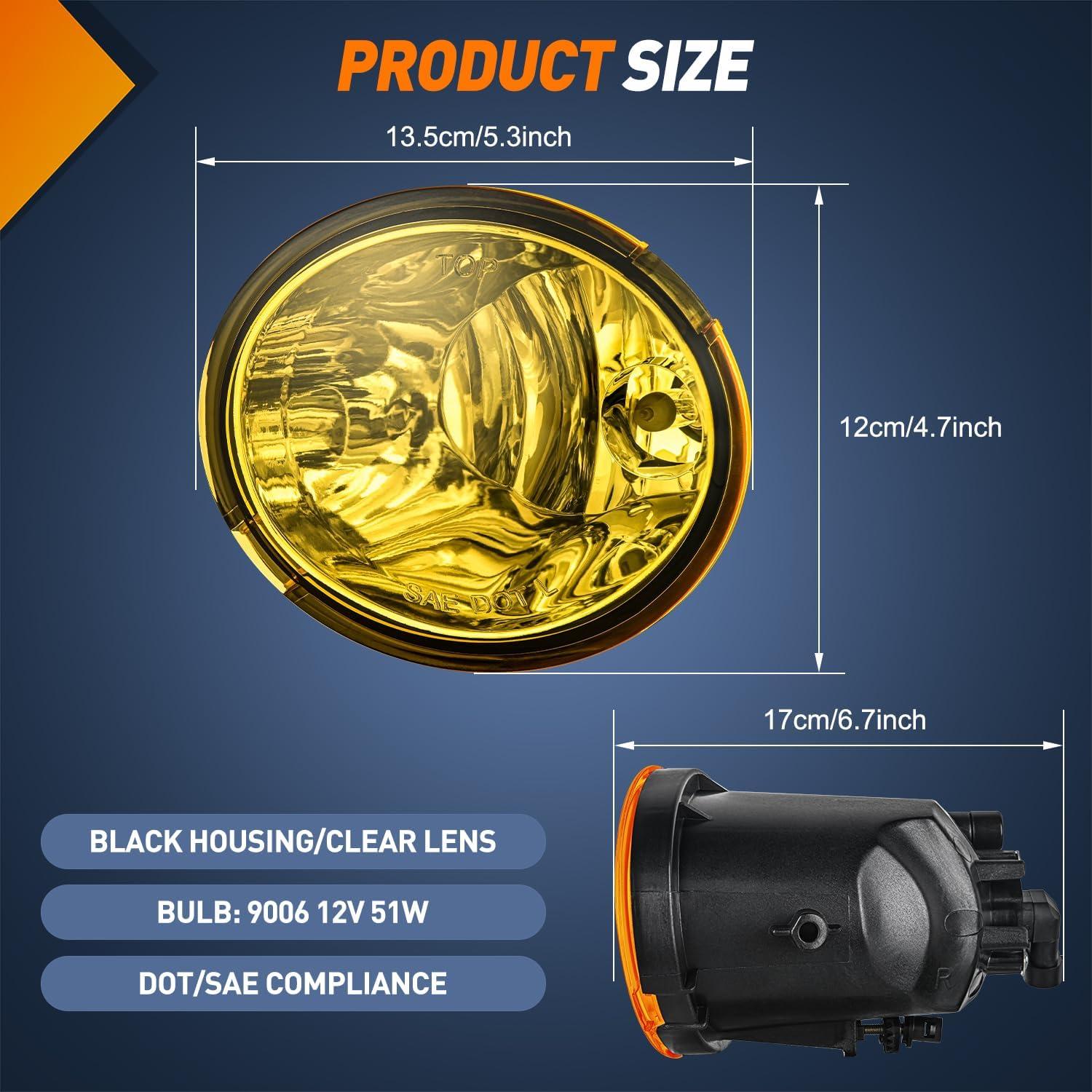 imageNilight Fog Light Assembly Compatible with 2002 2003 2004 Toyota Camry 2005 2006 2007 2008 Corolla Lamp Replacement Clear Lens with 9006 12V 55W Bulbs20012007 Sequoia20002006 Tundra Amber