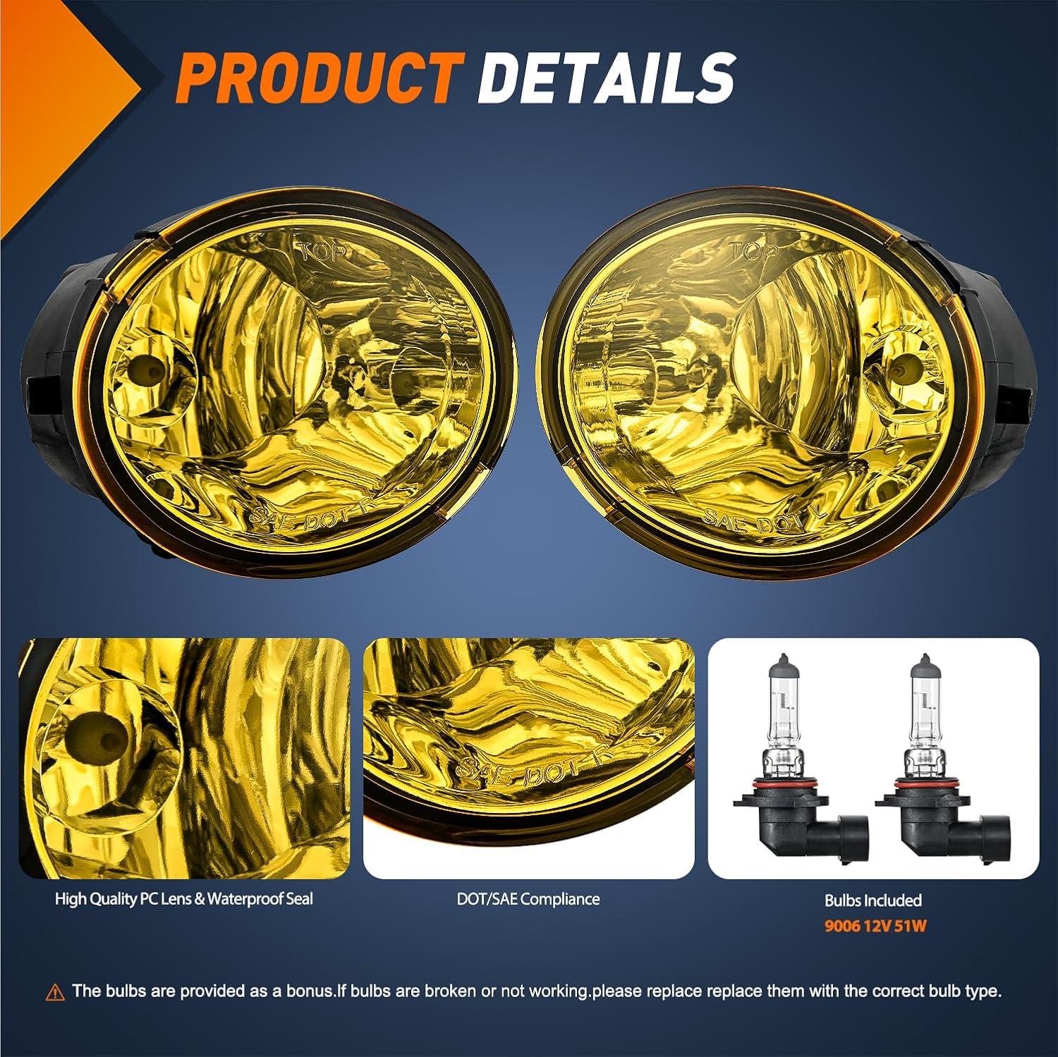 imageNilight Fog Light Assembly Compatible with 2002 2003 2004 Toyota Camry 2005 2006 2007 2008 Corolla Lamp Replacement Clear Lens with 9006 12V 55W Bulbs20012007 Sequoia20002006 Tundra Amber