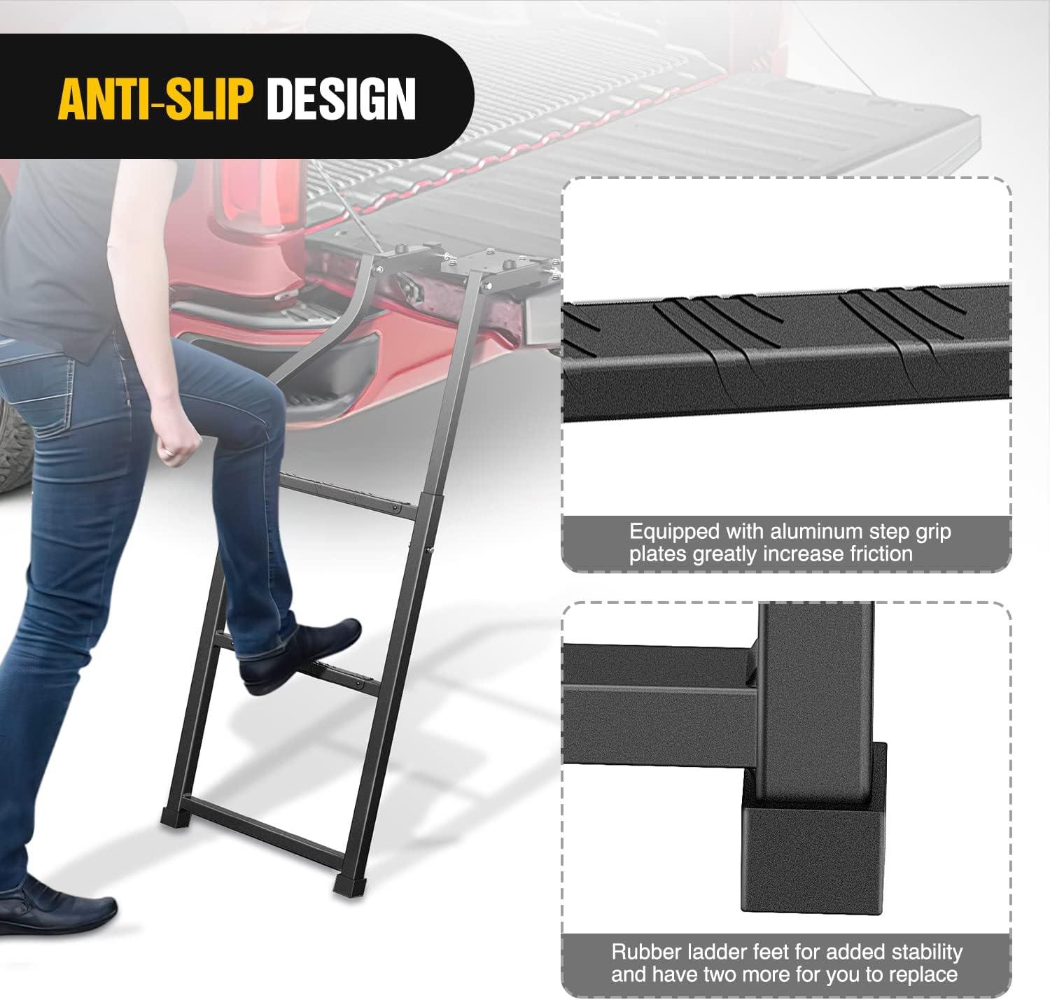 imageNilight Foldable Truck Tailgate Ladder for Pickup with Aluminum Step Grip Plates Replaceable Rubber Feet ampamp Stainless Steel Self Drilling Hex Screws for Easy Installation 2 Year Warranty