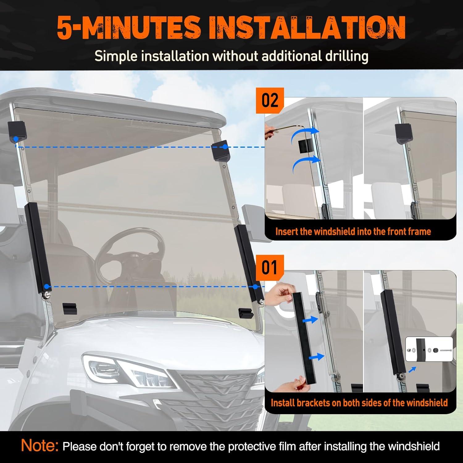 imageNilight Golf Cart Windshield for Front Window Foldable Windproof UV Protection Compatible with Club Car Precedent Gas or Electric 2004Up Scratch and Impact Resistant Clear AcrylicTintedClub Car Precedent 2004Up