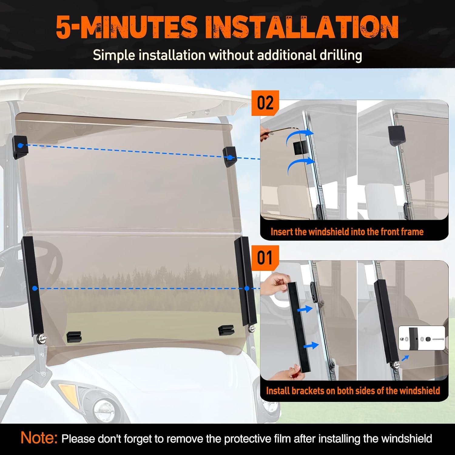 imageNilight Golf Cart Windshield for Front Window Foldable Windproof UV Protection Compatible with Club Car Precedent Gas or Electric 2004Up Scratch and Impact Resistant Clear AcrylicTintedYamaha Drive G29 20072016