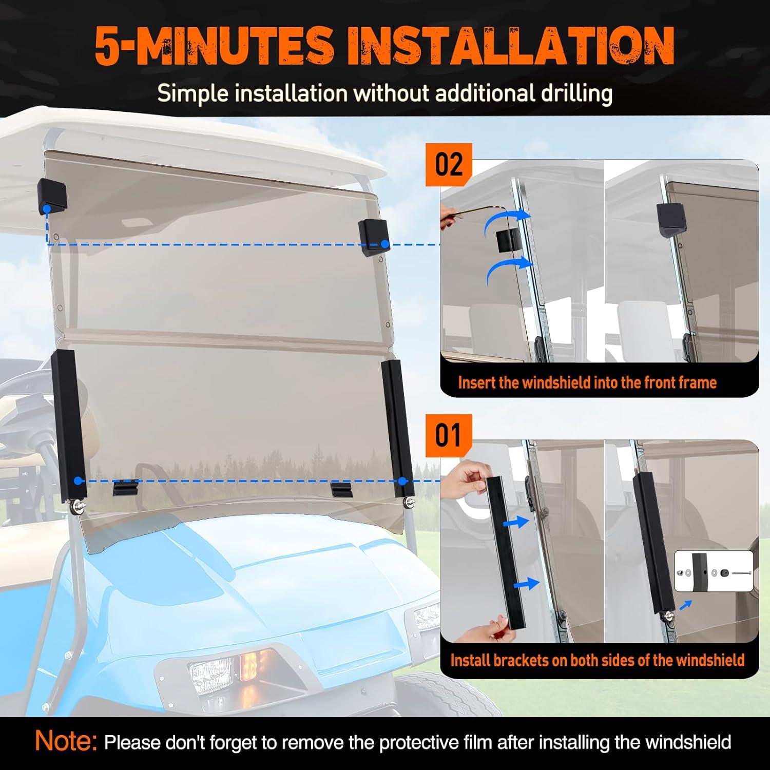 imageNilight Golf Cart Windshield for Front Window Foldable Windproof UV Protection Compatible with Club Car Precedent Gas or Electric 2004Up Scratch and Impact Resistant Clear AcrylicTintedEZGO TXT 19952013