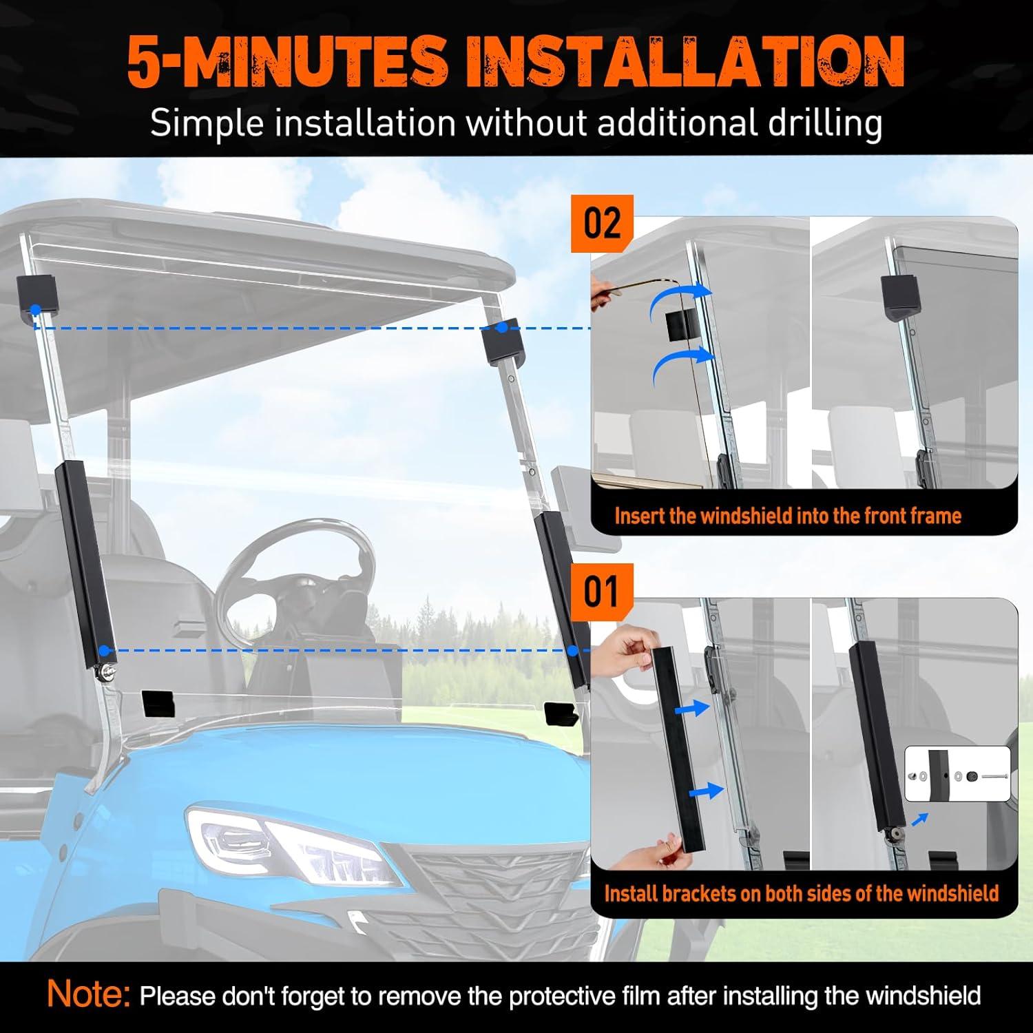 imageNilight Golf Cart Windshield for Front Window Foldable Windproof UV Protection Compatible with Club Car Precedent Gas or Electric 2004Up Scratch and Impact Resistant Clear AcrylicClearClub Car Precedent 2004Up