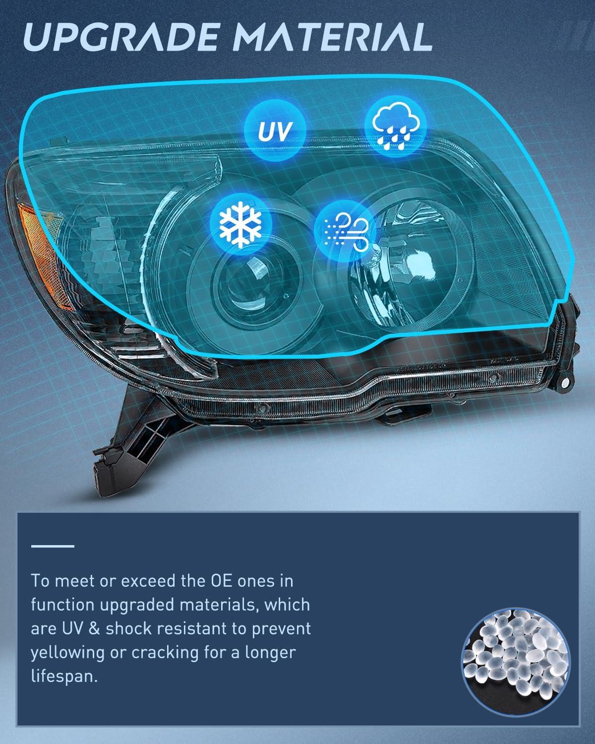 imageNilight Headlights Assembly for Toyota 4Runner 2006 2007 2008 2009 Headlamp Black Housing Amber ReflectorBlack Housing Amber Reflector