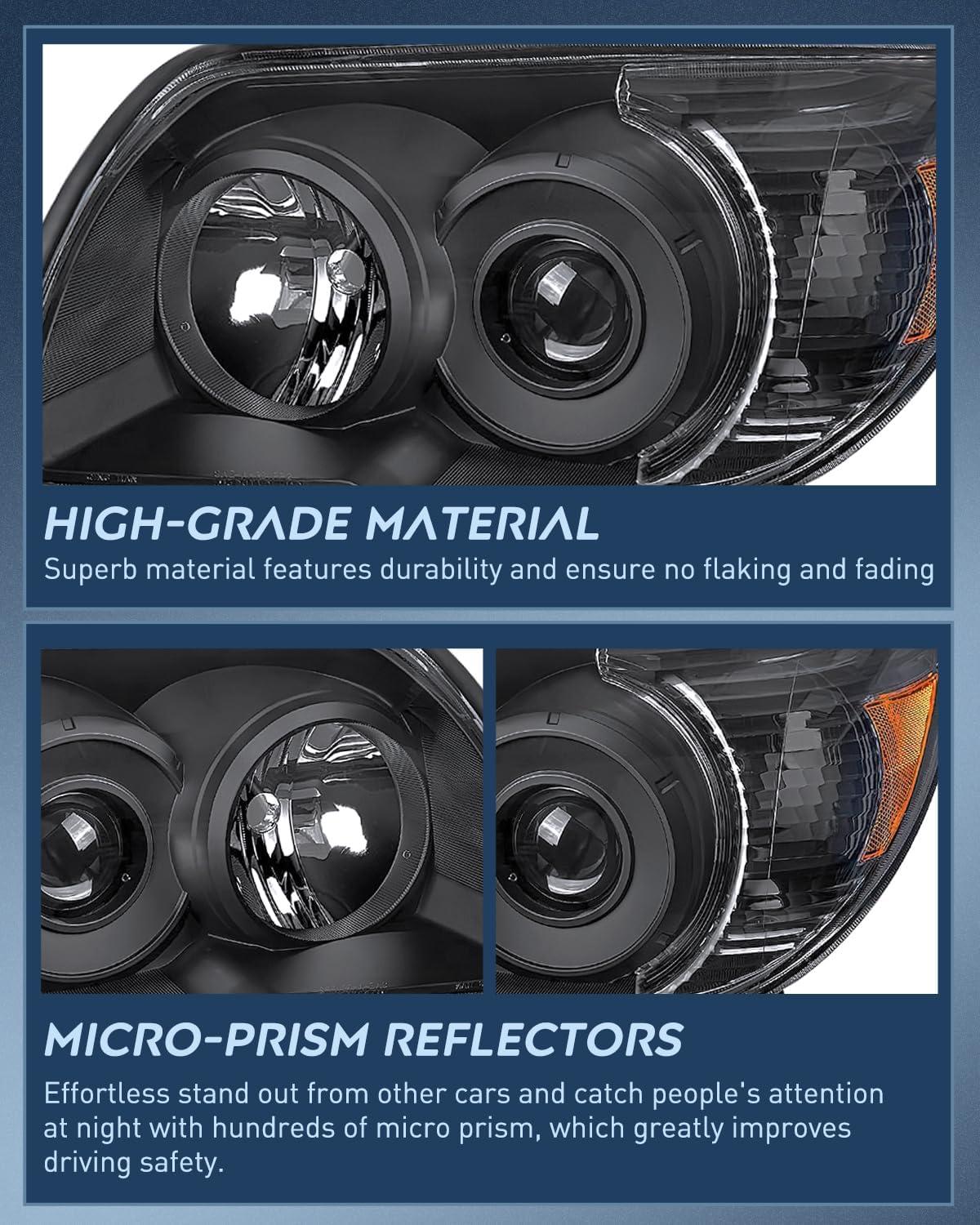 imageNilight Headlights Assembly for Toyota 4Runner 2006 2007 2008 2009 Headlamp Black Housing Amber ReflectorBlack Housing Amber Reflector