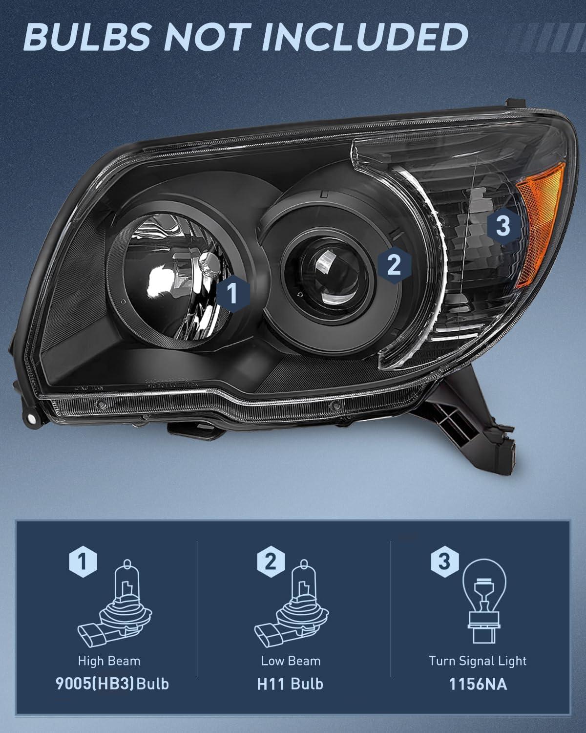 imageNilight Headlights Assembly for Toyota 4Runner 2006 2007 2008 2009 Headlamp Black Housing Amber ReflectorBlack Housing Amber Reflector