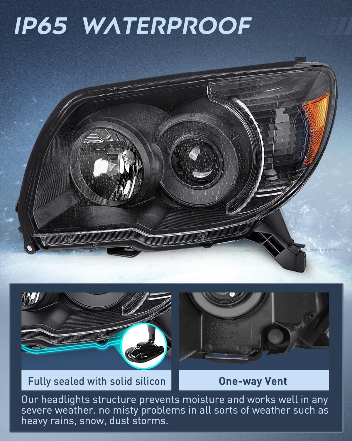 imageNilight Headlights Assembly for Toyota 4Runner 2006 2007 2008 2009 Headlamp Black Housing Amber ReflectorBlack Housing Amber Reflector