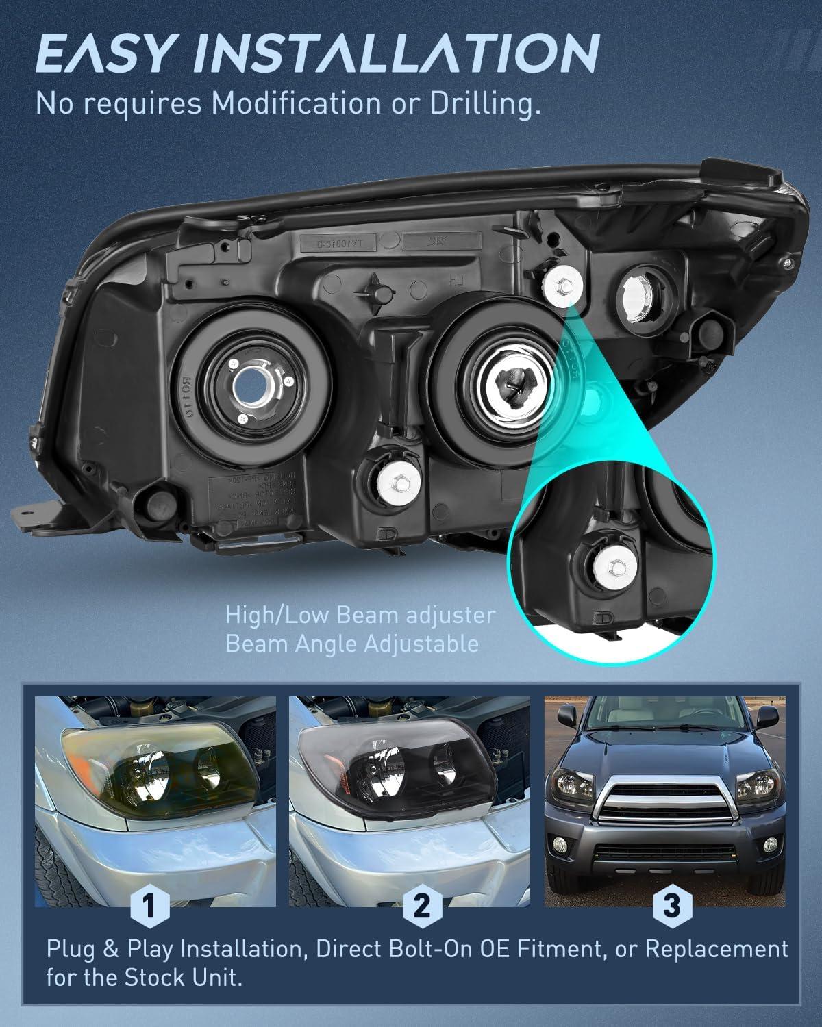 imageNilight Headlights Assembly for Toyota 4Runner 2006 2007 2008 2009 Headlamp Black Housing Amber ReflectorBlack Housing Amber Reflector