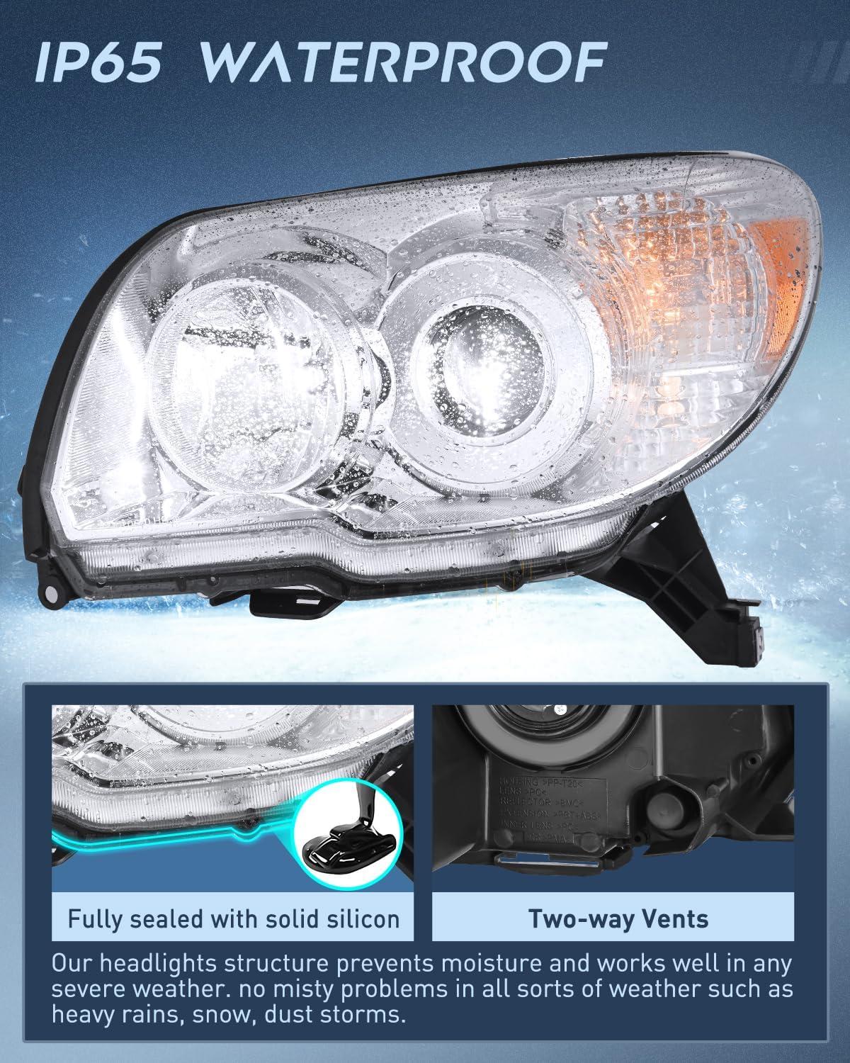 imageNilight Headlights Assembly for Toyota 4Runner 2006 2007 2008 2009 Headlamp Black Housing Amber ReflectorChrome Housing Amber Reflector