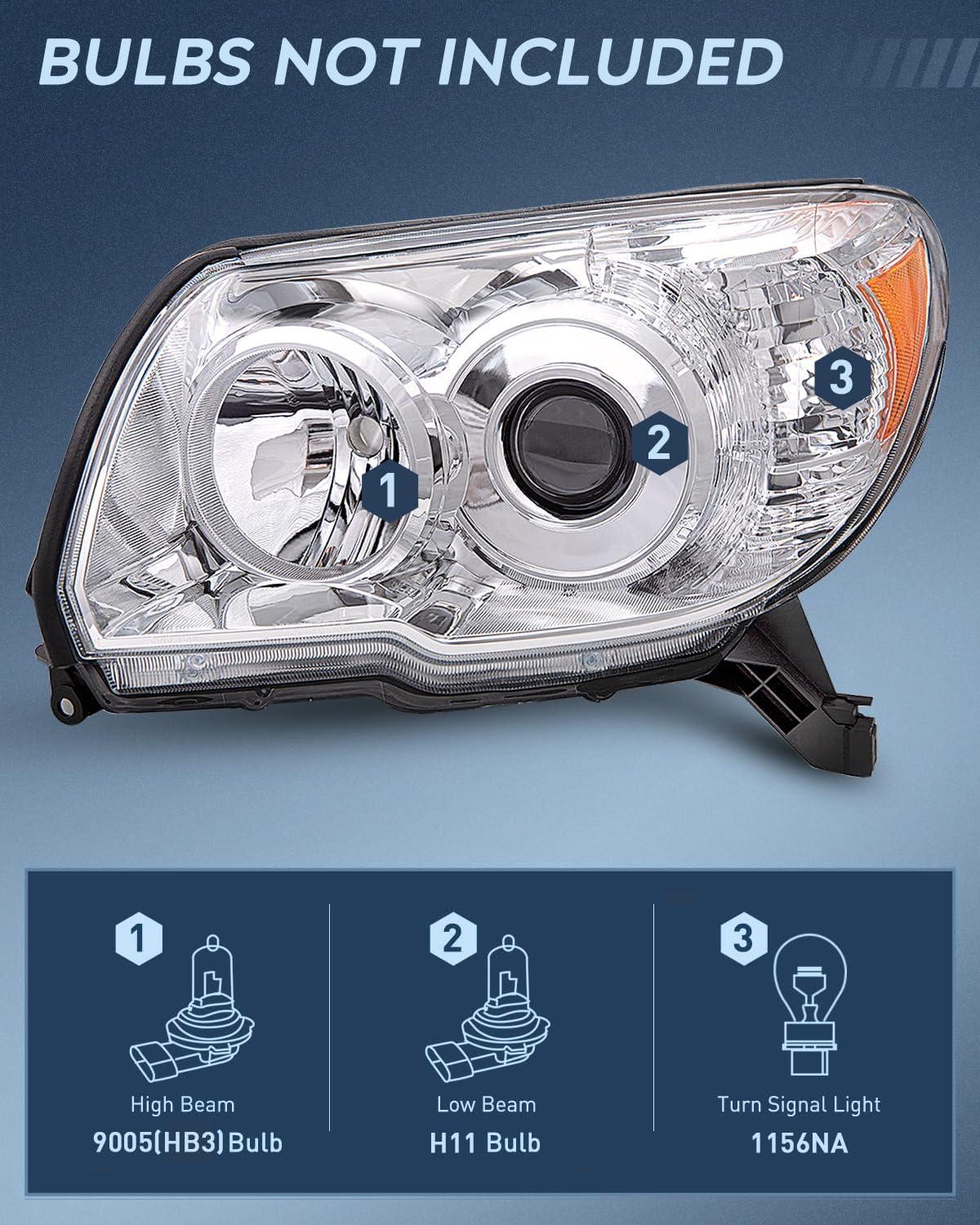 imageNilight Headlights Assembly for Toyota 4Runner 2006 2007 2008 2009 Headlamp Black Housing Amber ReflectorChrome Housing Amber Reflector