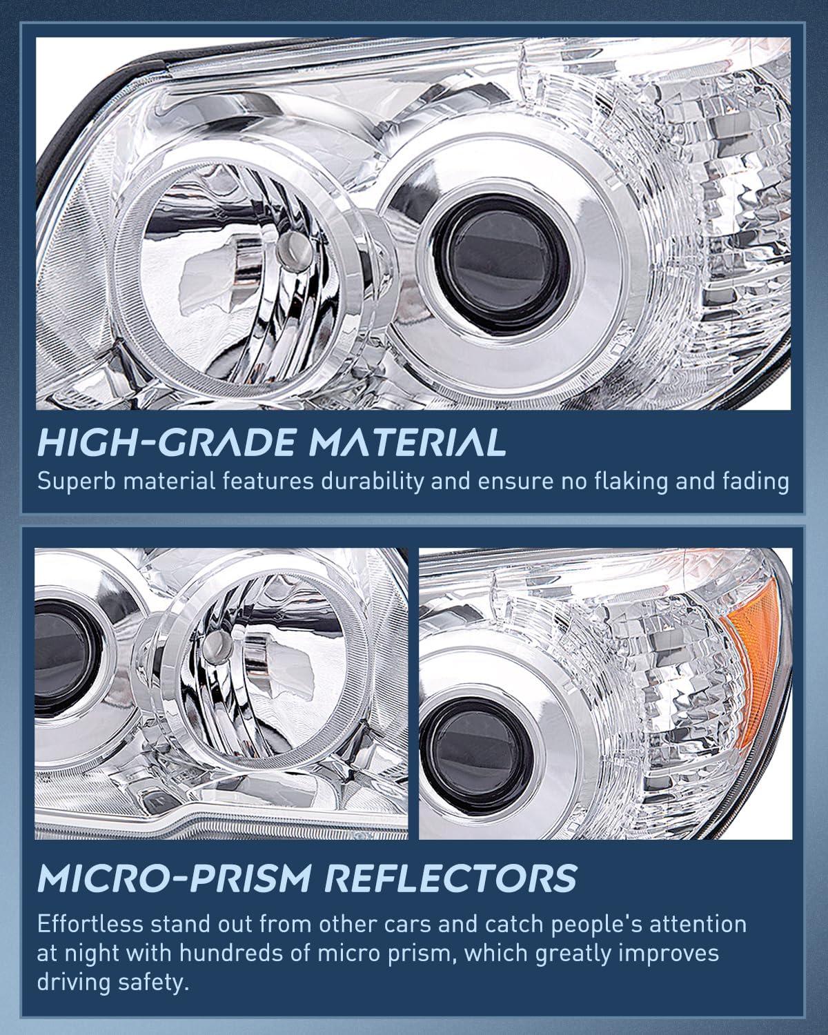 imageNilight Headlights Assembly for Toyota 4Runner 2006 2007 2008 2009 Headlamp Black Housing Amber ReflectorChrome Housing Amber Reflector