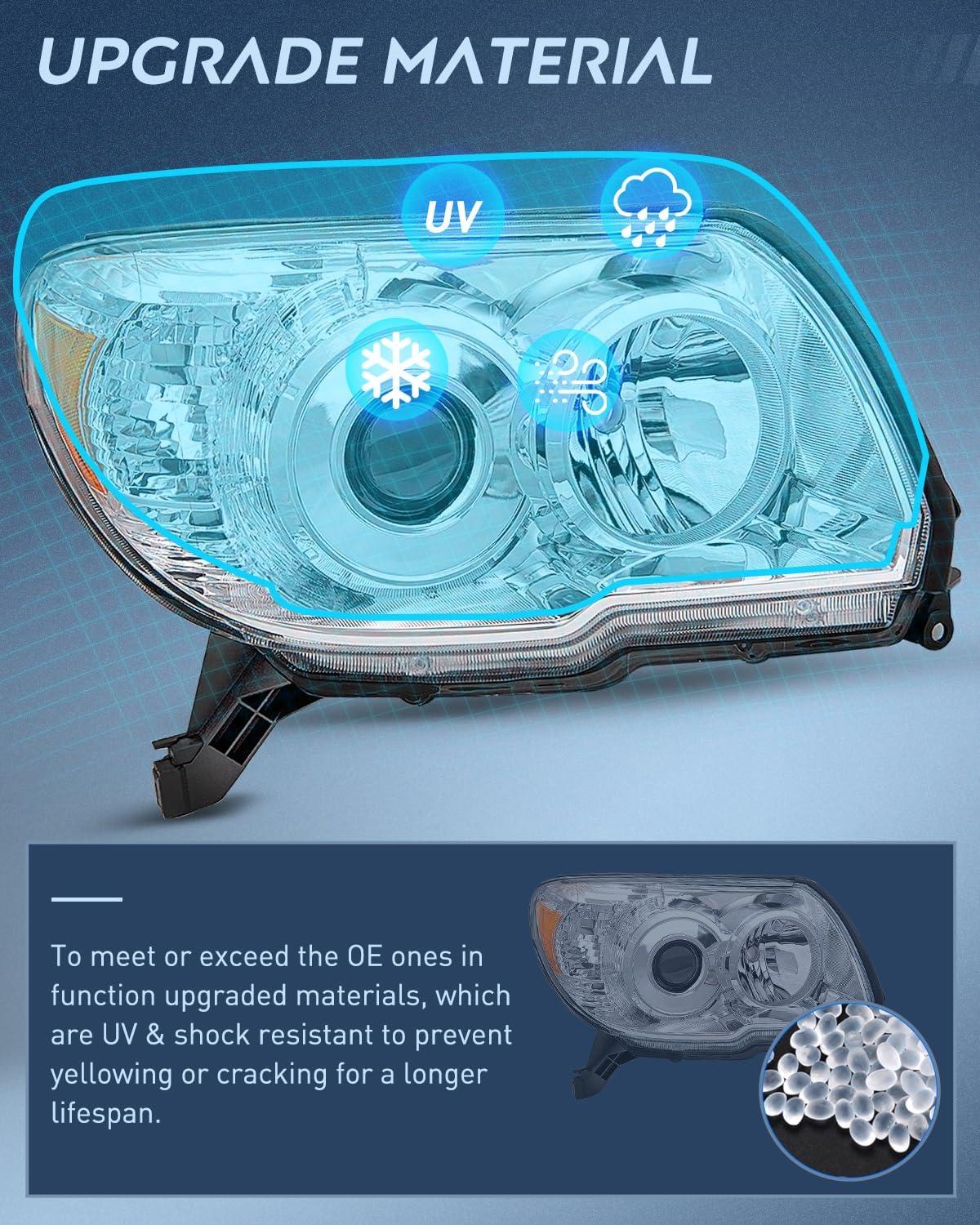 imageNilight Headlights Assembly for Toyota 4Runner 2006 2007 2008 2009 Headlamp Black Housing Amber ReflectorChrome Housing Amber Reflector