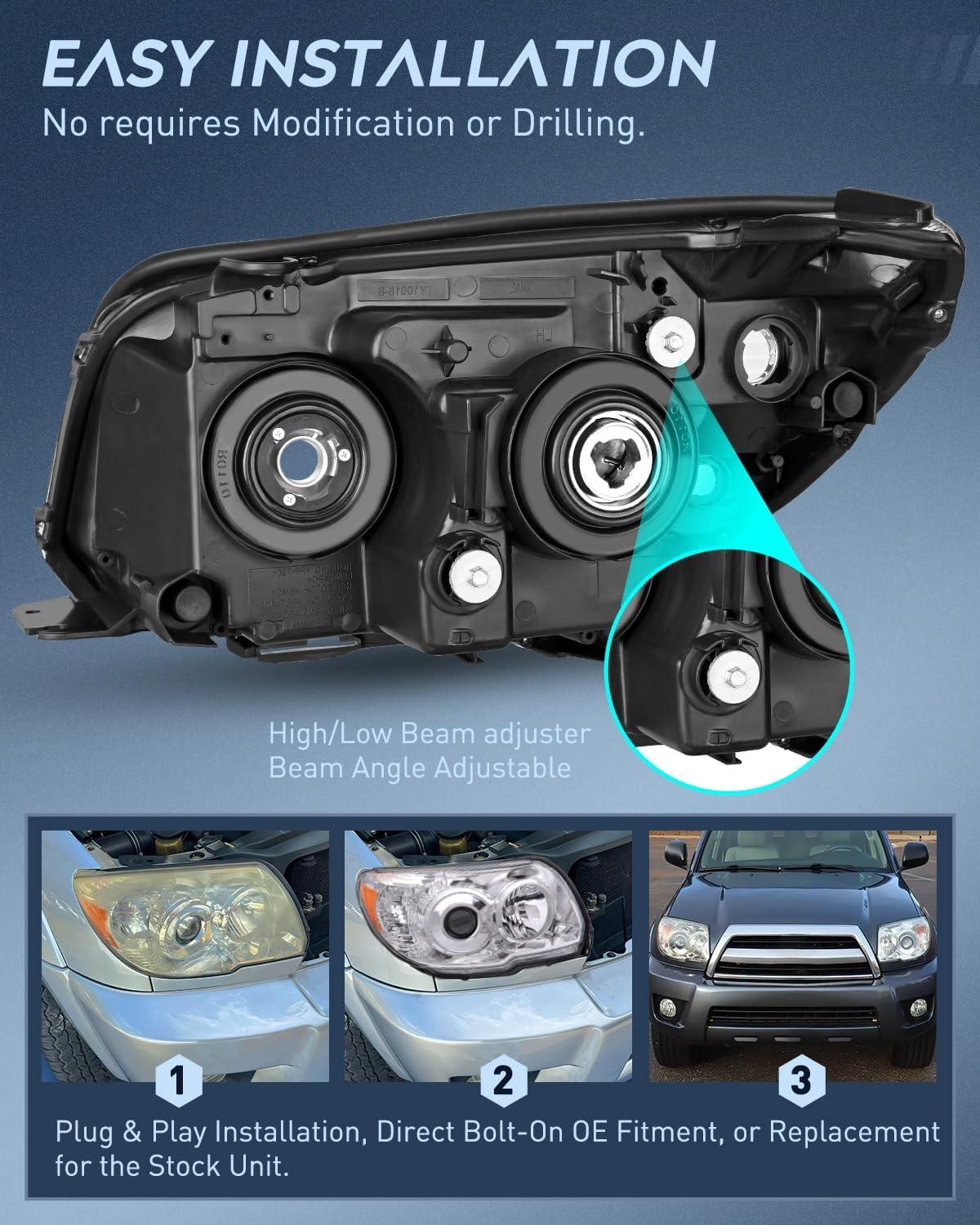 imageNilight Headlights Assembly for Toyota 4Runner 2006 2007 2008 2009 Headlamp Black Housing Amber ReflectorChrome Housing Amber Reflector