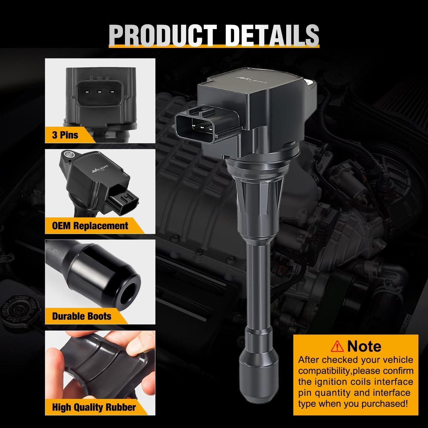 imageNilight Ignition Coil Pack UF413 Fit for Chevy Silverado 1500 2500 HD Tahoe Suburban Avalanche Express Corvette Camaro Impala GMC Yukon Cadillac Escalade Pontiac 53 60L V8 EngineOE 126114248 PcsFit Nissan 20072018