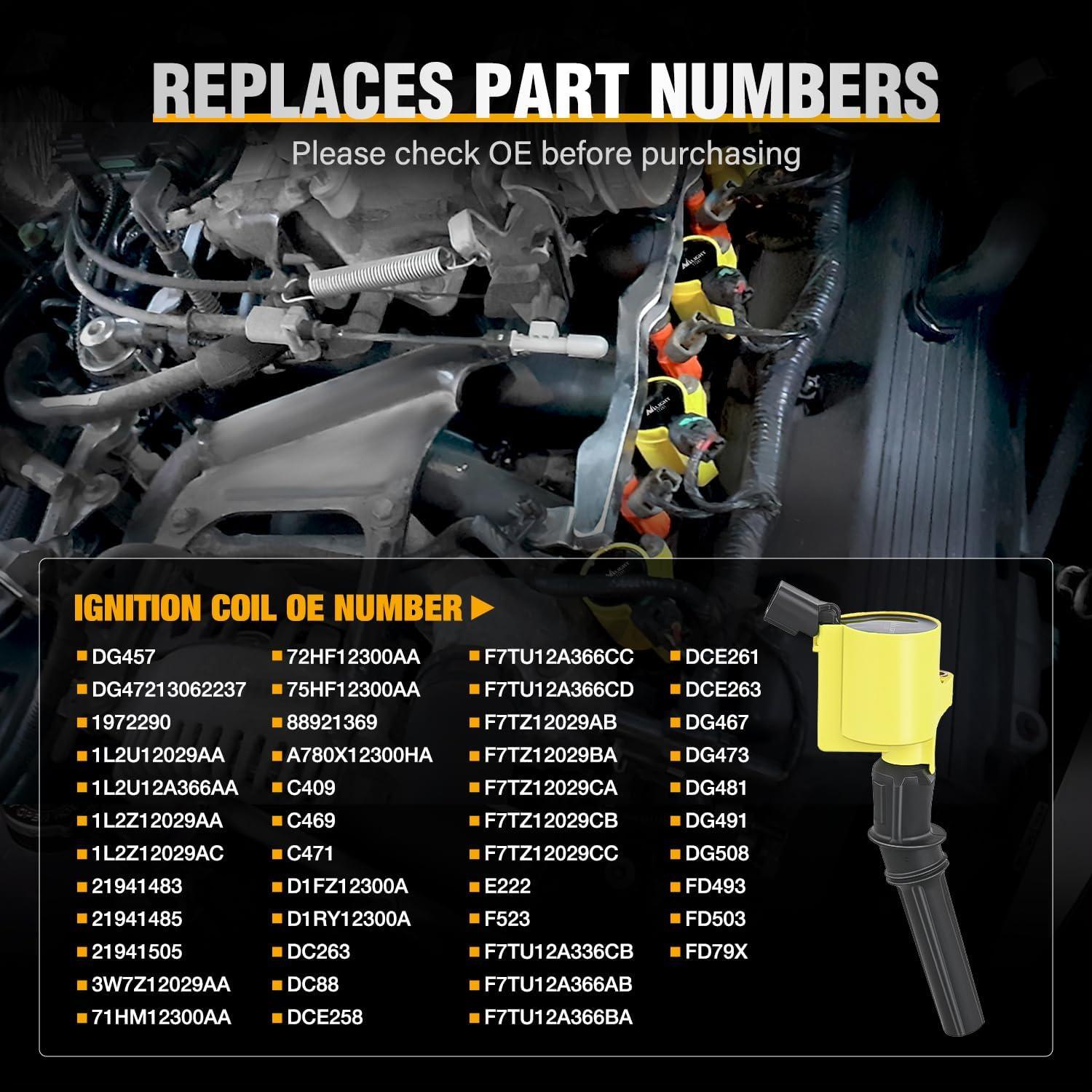 imageNilight Ignition Coil Pack UF413 Fit for Chevy Silverado 1500 2500 HD Tahoe Suburban Avalanche Express Corvette Camaro Impala GMC Yukon Cadillac Escalade Pontiac 53 60L V8 EngineOE 126114248 PcsFit Ford 19982008