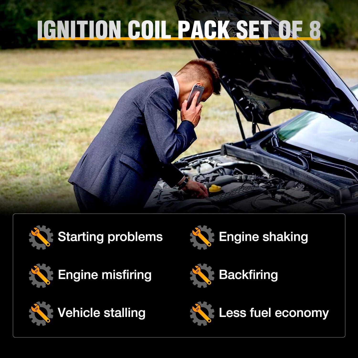 imageNilight Ignition Coil Pack UF413 Fit for Chevy Silverado 1500 2500 HD Tahoe Suburban Avalanche Express Corvette Camaro Impala GMC Yukon Cadillac Escalade Pontiac 53 60L V8 EngineOE 126114248 PcsFit ChevyGMC 20072018