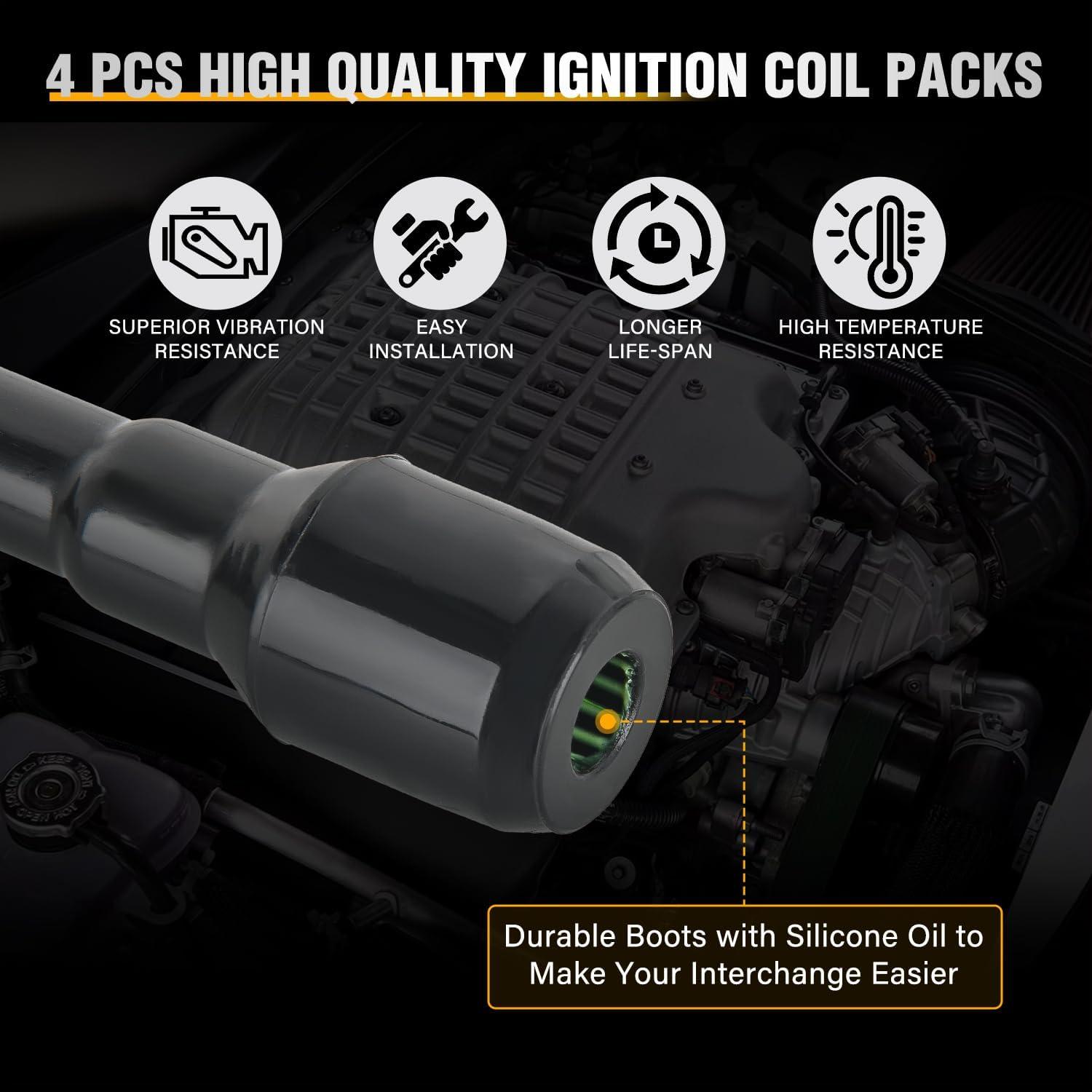 imageNilight Ignition Coil Pack UF413 Fit for Chevy Silverado 1500 2500 HD Tahoe Suburban Avalanche Express Corvette Camaro Impala GMC Yukon Cadillac Escalade Pontiac 53 60L V8 EngineOE 126114248 PcsFit Nissan 20072018