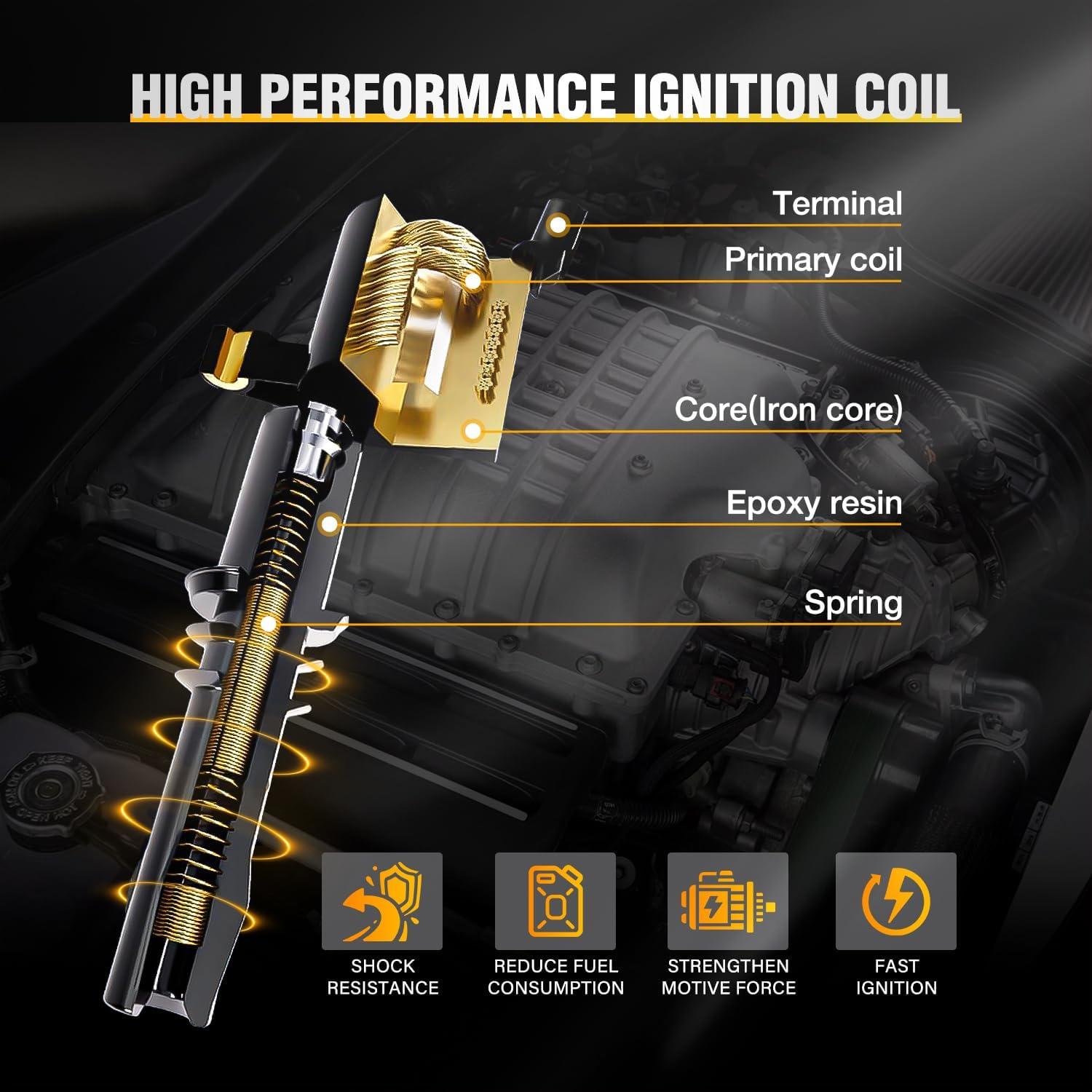 imageNilight Ignition Coil Pack UF413 Fit for Chevy Silverado 1500 2500 HD Tahoe Suburban Avalanche Express Corvette Camaro Impala GMC Yukon Cadillac Escalade Pontiac 53 60L V8 EngineOE 126114248 PcsFit Nissan 20072018