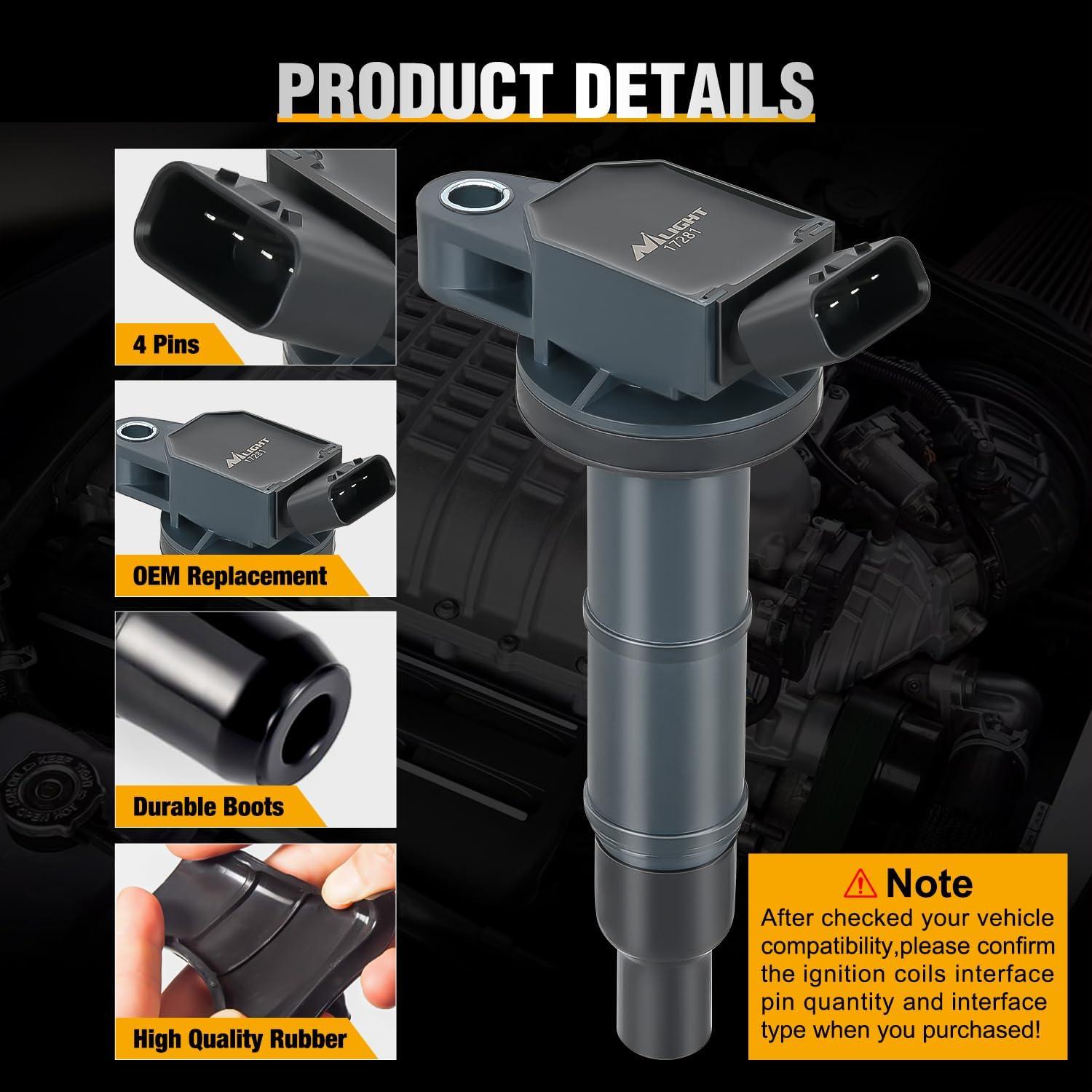 imageNilight Ignition Coil Pack UF413 Fit for Chevy Silverado 1500 2500 HD Tahoe Suburban Avalanche Express Corvette Camaro Impala GMC Yukon Cadillac Escalade Pontiac 53 60L V8 EngineOE 126114248 PcsFit ToyotaLexus 20012012 4PCS