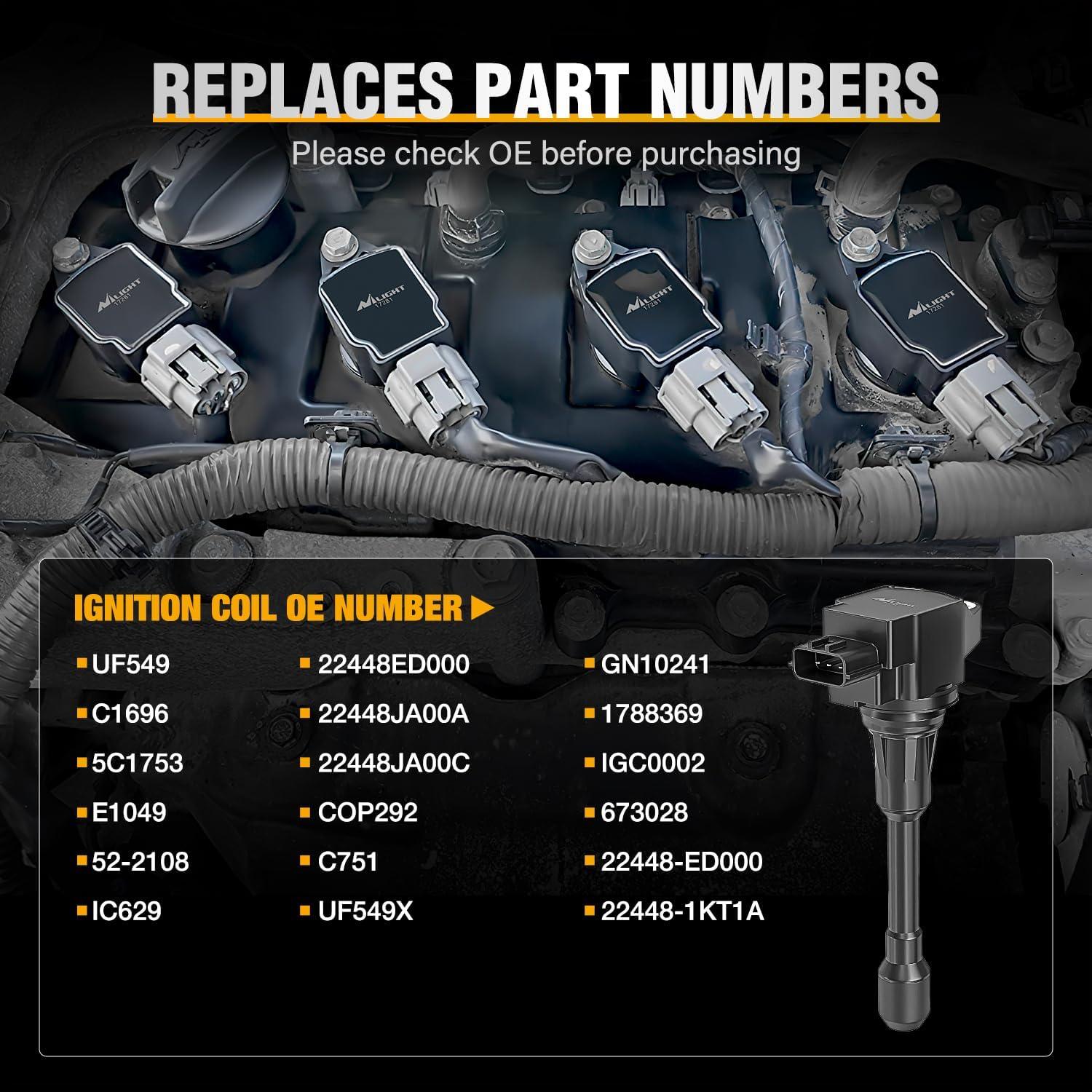 imageNilight Ignition Coil Pack UF413 Fit for Chevy Silverado 1500 2500 HD Tahoe Suburban Avalanche Express Corvette Camaro Impala GMC Yukon Cadillac Escalade Pontiac 53 60L V8 EngineOE 126114248 PcsFit Nissan 20072018