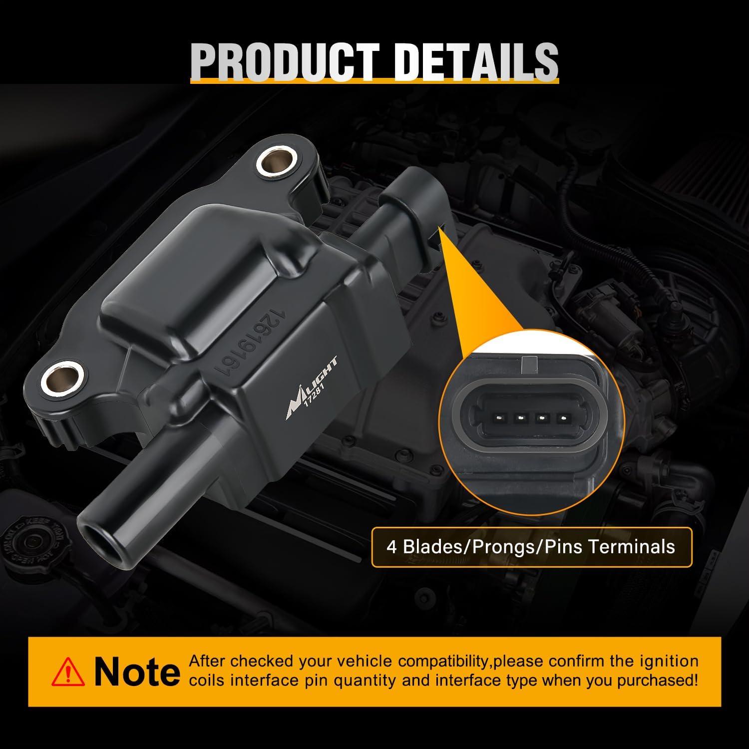 imageNilight Ignition Coil Pack UF413 Fit for Chevy Silverado 1500 2500 HD Tahoe Suburban Avalanche Express Corvette Camaro Impala GMC Yukon Cadillac Escalade Pontiac 53 60L V8 EngineOE 126114248 PcsFit ChevyGMC 20072018