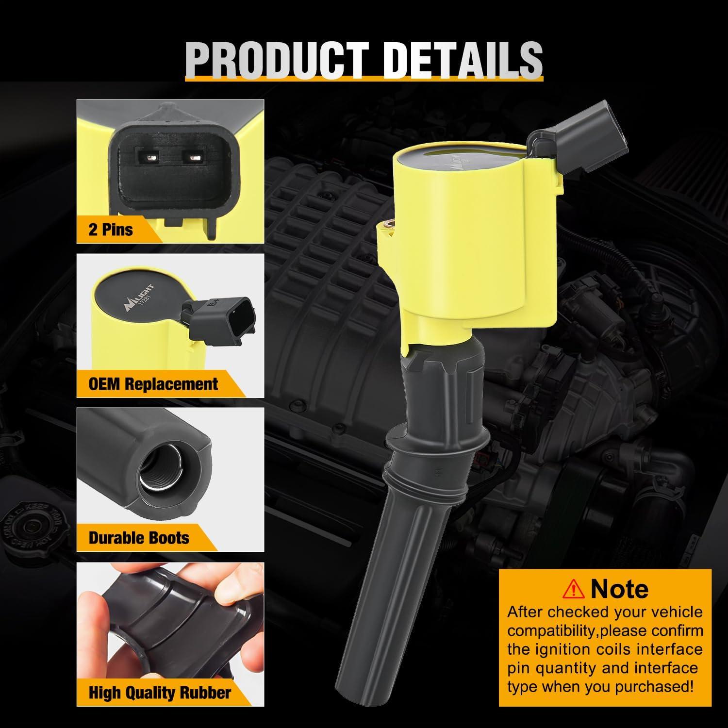 imageNilight Ignition Coil Pack UF413 Fit for Chevy Silverado 1500 2500 HD Tahoe Suburban Avalanche Express Corvette Camaro Impala GMC Yukon Cadillac Escalade Pontiac 53 60L V8 EngineOE 126114248 PcsFit Ford 19982008