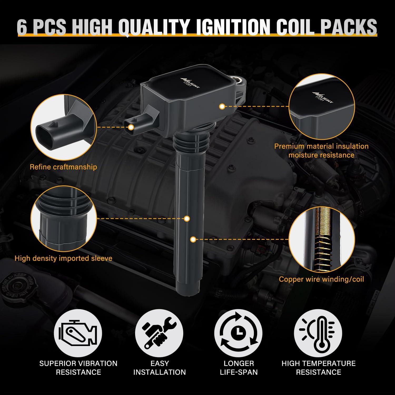 imageNilight Ignition Coil Pack UF413 Fit for Chevy Silverado 1500 2500 HD Tahoe Suburban Avalanche Express Corvette Camaro Impala GMC Yukon Cadillac Escalade Pontiac 53 60L V8 EngineOE 126114248 PcsFit DodgeChryslerJeep 20112016