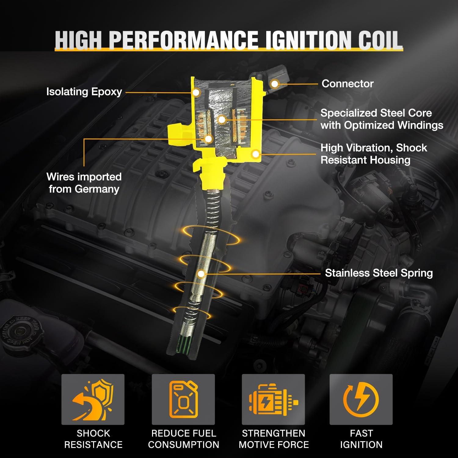 imageNilight Ignition Coil Pack UF413 Fit for Chevy Silverado 1500 2500 HD Tahoe Suburban Avalanche Express Corvette Camaro Impala GMC Yukon Cadillac Escalade Pontiac 53 60L V8 EngineOE 126114248 PcsFit Ford 19982008