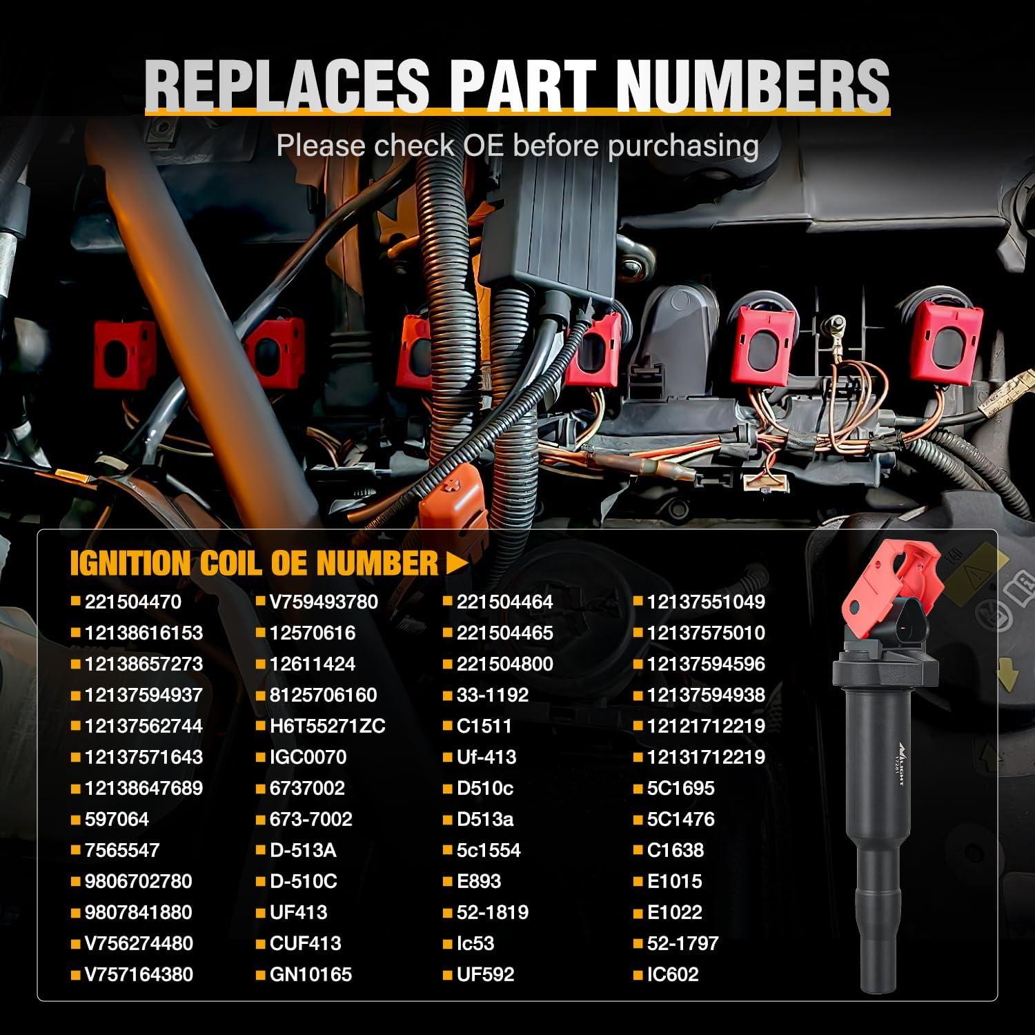 imageNilight Ignition Coil Pack UF413 Fit for Chevy Silverado 1500 2500 HD Tahoe Suburban Avalanche Express Corvette Camaro Impala GMC Yukon Cadillac Escalade Pontiac 53 60L V8 EngineOE 126114248 PcsFit BMW 20012013