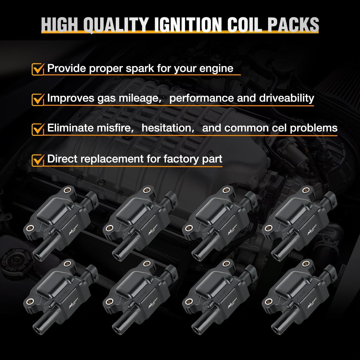 imageNilight Ignition Coil Pack UF413 Fit for Chevy Silverado 1500 2500 HD Tahoe Suburban Avalanche Express Corvette Camaro Impala GMC Yukon Cadillac Escalade Pontiac 53 60L V8 EngineOE 126114248 PcsFit ChevyGMC 20072018