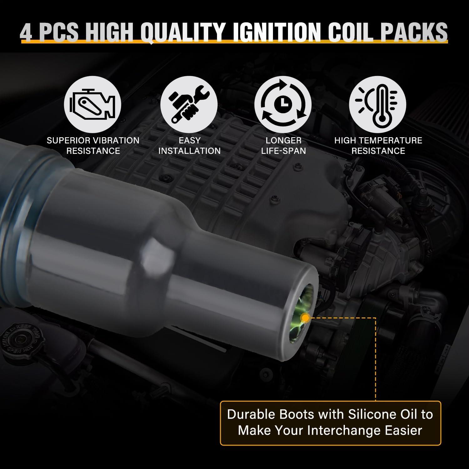 imageNilight Ignition Coil Pack UF413 Fit for Chevy Silverado 1500 2500 HD Tahoe Suburban Avalanche Express Corvette Camaro Impala GMC Yukon Cadillac Escalade Pontiac 53 60L V8 EngineOE 126114248 PcsFit ToyotaLexus 20012012 4PCS