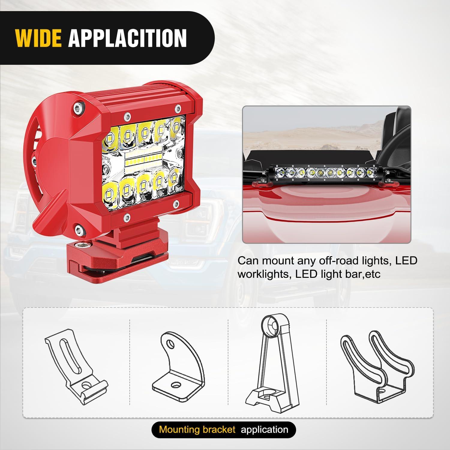 imageNilight LED Light Bar Mounting Bracket 2PCS Universal Adjustable Pillar Hood Fog Pods Work Lamp No Drilling Aluminum Mount Clamp Holder for Truck SUV Pickup Van 4x4 OffRoad BlackRed