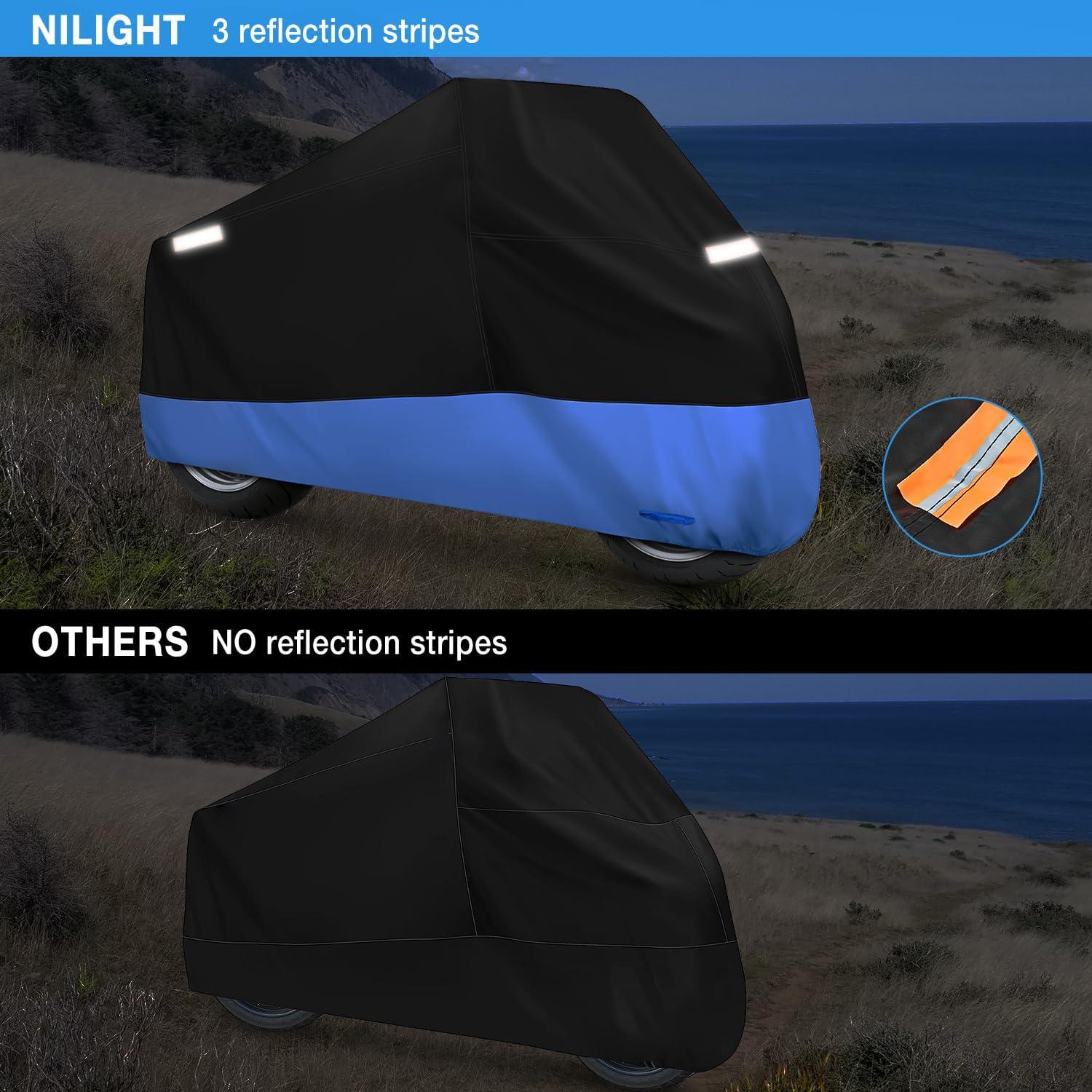 imageNilight Motorcycle Cover All Season Universal Oxford Fabric with LockHole Waterproof Durable UV with Storage Bag ampamp Protective Reflective Strip Fits up to 96quot MotorcycleXXXL  116L x 43W x 55H