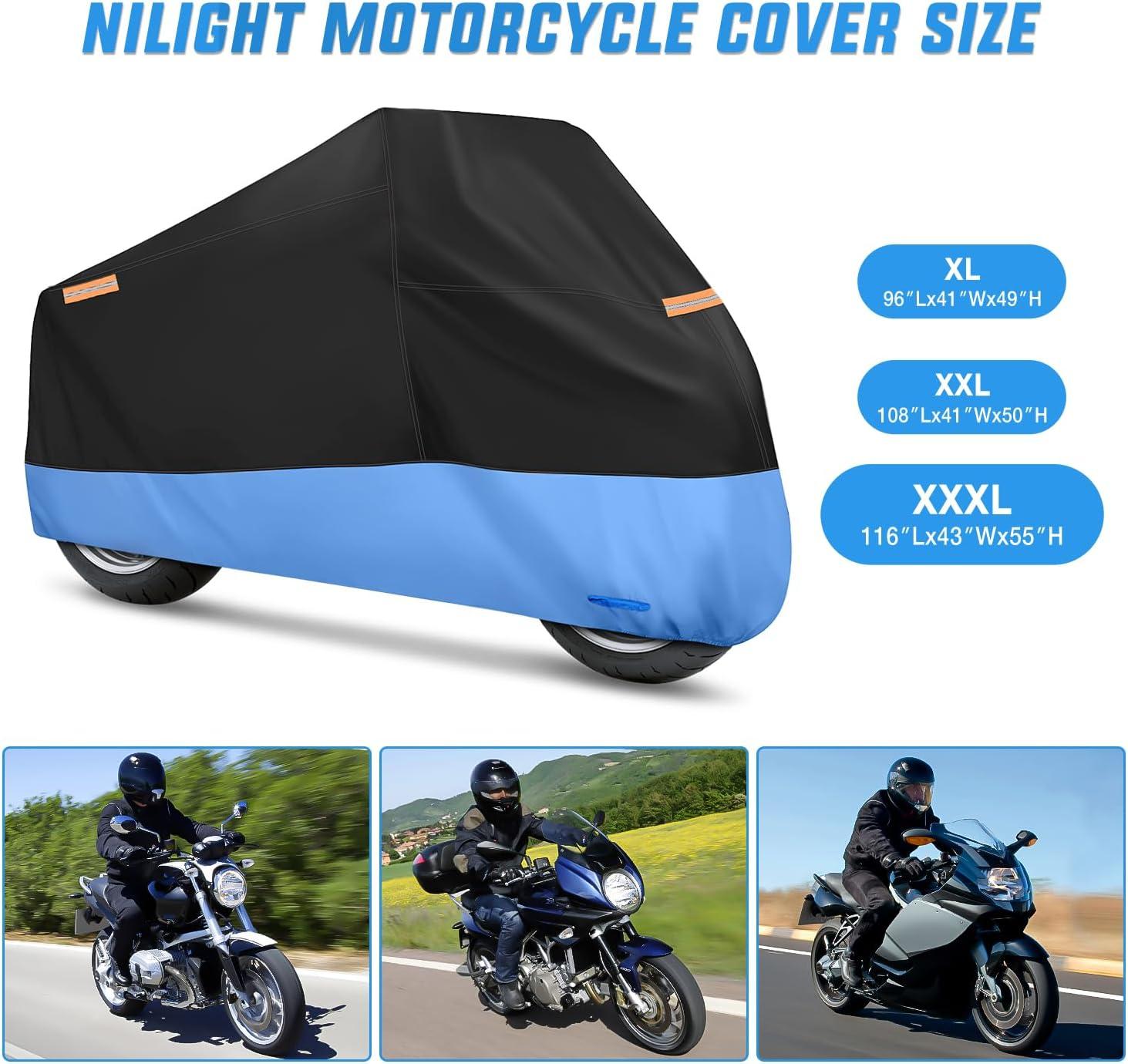 imageNilight Motorcycle Cover All Season Universal Oxford Fabric with LockHole Waterproof Durable UV with Storage Bag ampamp Protective Reflective Strip Fits up to 96quot MotorcycleXXXL  116L x 43W x 55H