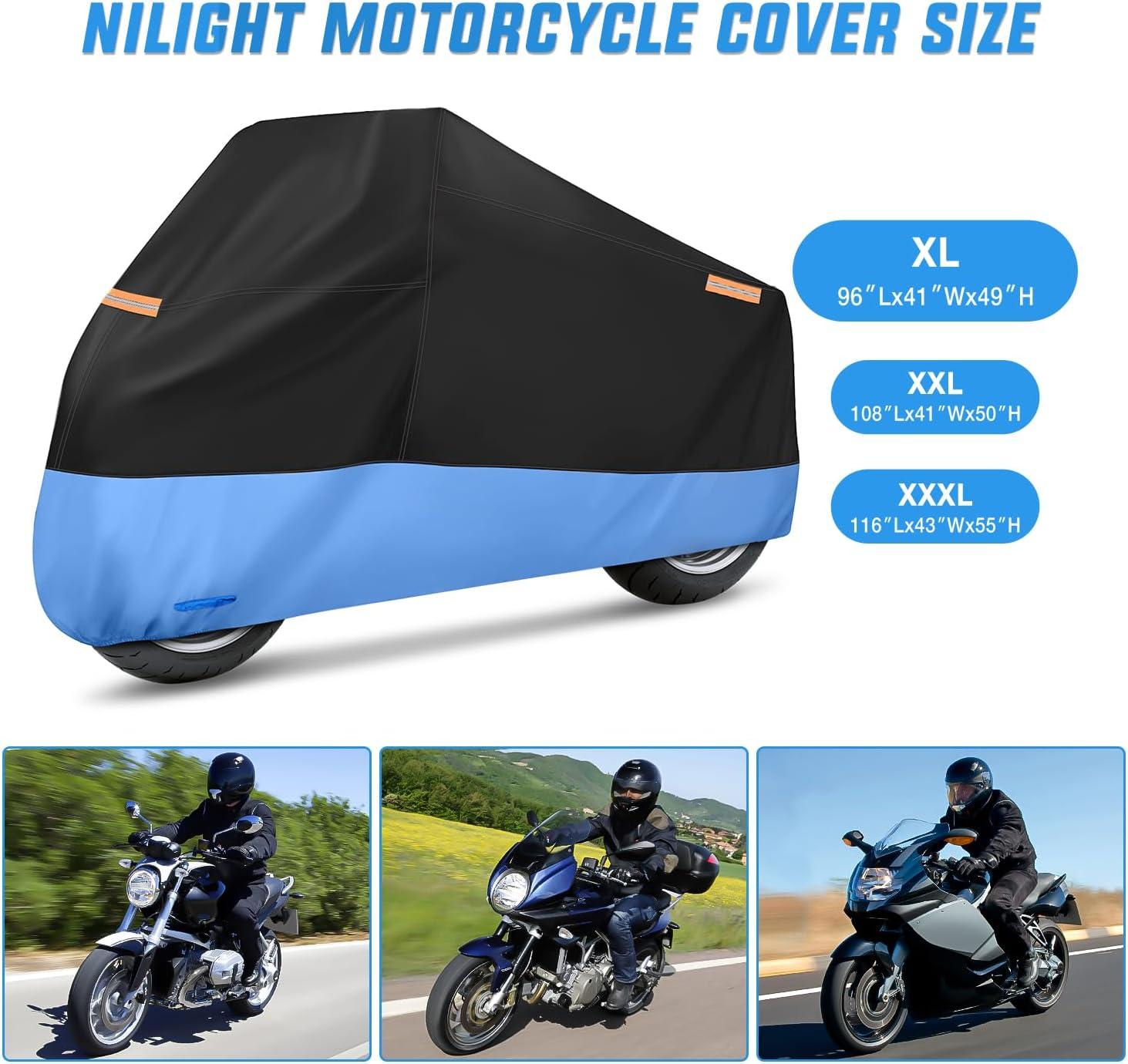 imageNilight Motorcycle Cover All Season Universal Oxford Fabric with LockHole Waterproof Durable UV with Storage Bag ampamp Protective Reflective Strip Fits up to 96quot MotorcycleXL  96L x 41W x 49H