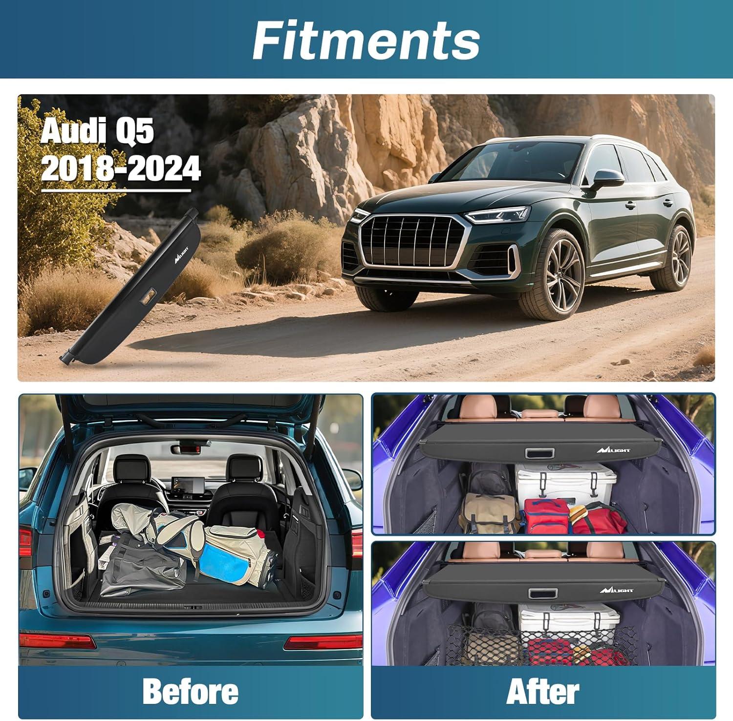 imageNilight Trunk Cargo Cover for Audi Q5 2018 2019 2020 2021 2022 2023 2024 Retractable Security Shade Rear Cargo Cover with Trunk Storage Net20182024 Audi Q5