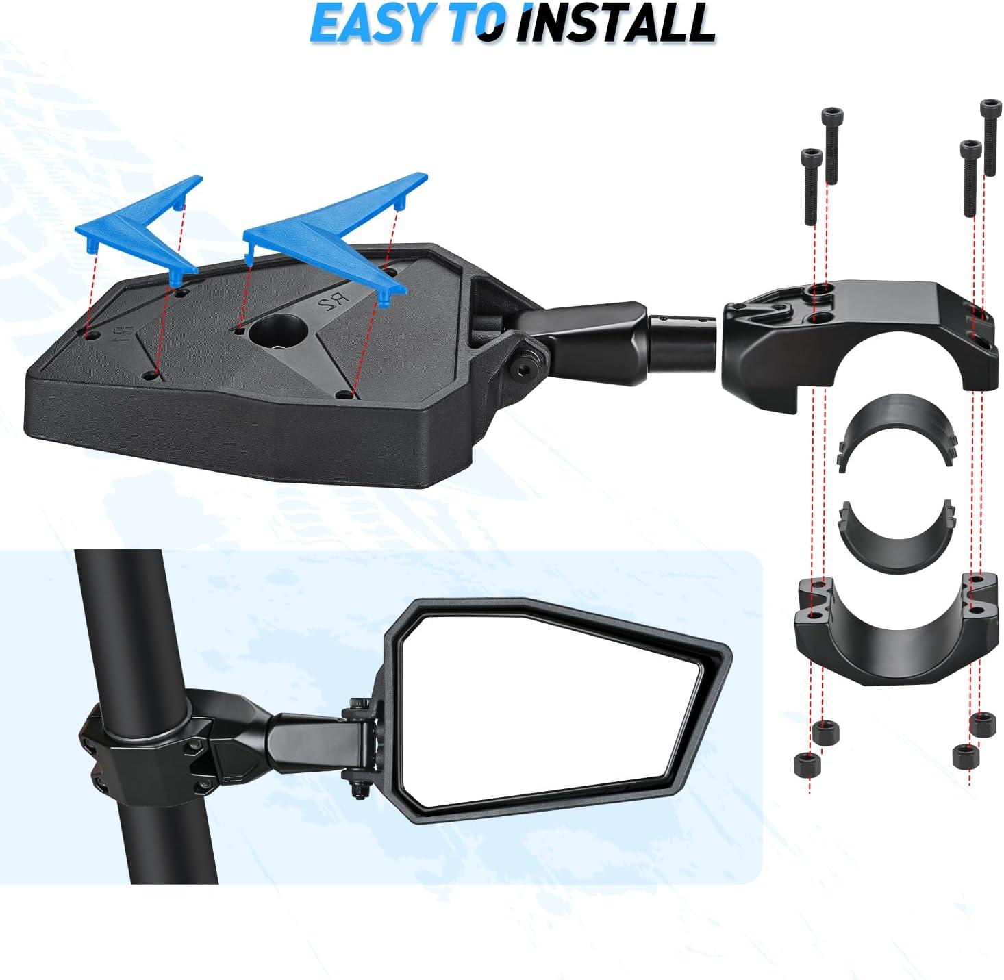 imageNilight UTV Side Mirrors Aluminum X3 Rear View Mirror Upgraded 360 Degree Adjustment Compatible with 2016 2017 2018 2019 2020 2021 2022 2023 Can Am Maverick Turbo RSide Mirror1752 inch Round Roll CageAluminum