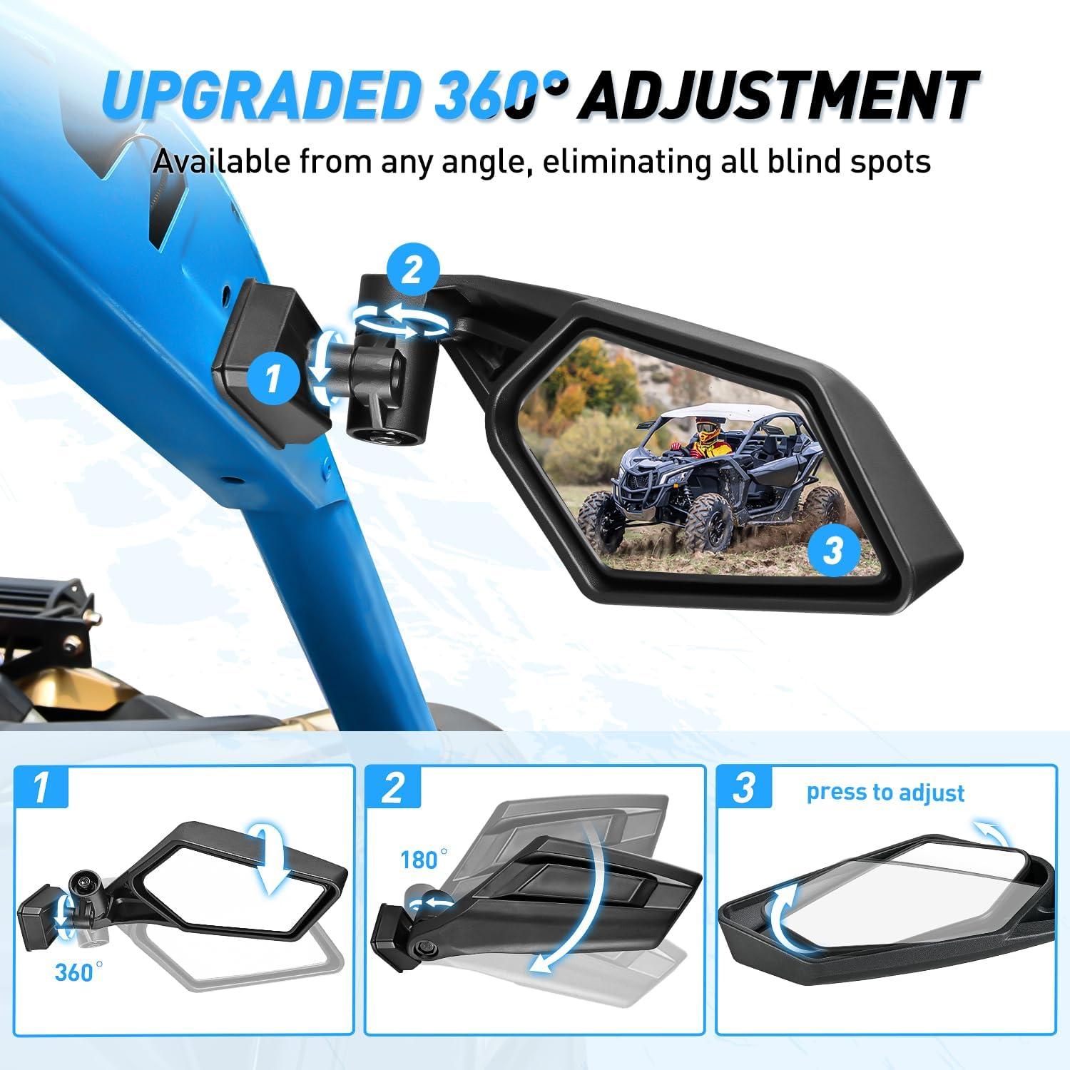imageNilight UTV Side Mirrors Aluminum X3 Rear View Mirror Upgraded 360 Degree Adjustment Compatible with 2016 2017 2018 2019 2020 2021 2022 2023 Can Am Maverick Turbo RSide Mirror20162023 Maverick X3Aluminum 360