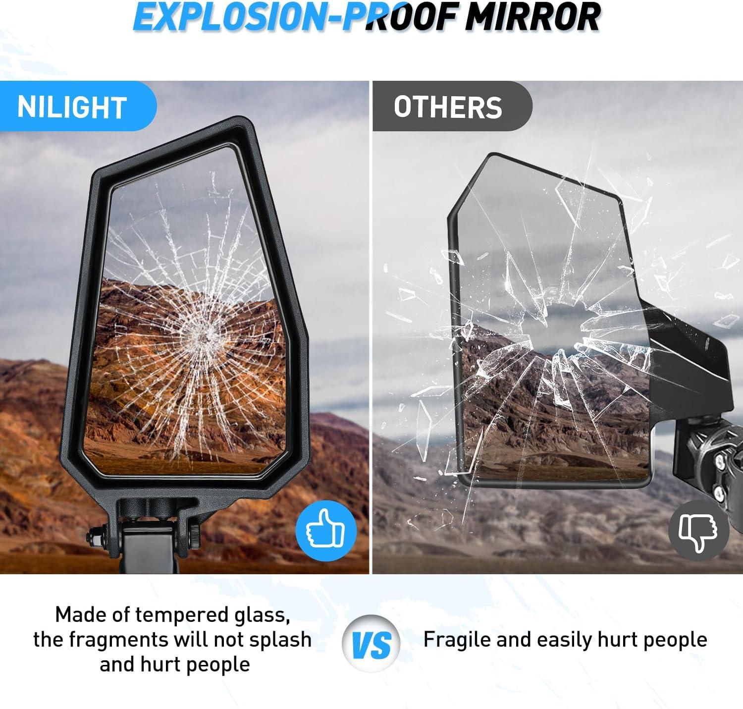 imageNilight UTV Side Mirrors Aluminum X3 Rear View Mirror Upgraded 360 Degree Adjustment Compatible with 2016 2017 2018 2019 2020 2021 2022 2023 Can Am Maverick Turbo RSide Mirror1752 inch Round Roll CageAluminum