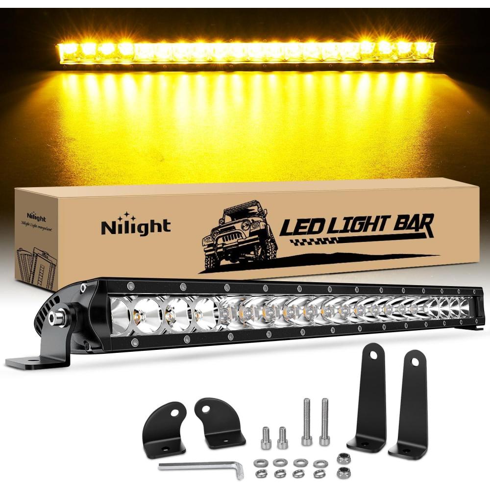imageNilight  40004CA LED Light Bar 21inch 100W Spot ampamp Flood Combo Single Row 9000LM Off Road 3D LED Fog ampamp Driving Light Roof Bumper Light Bars for Jeep Ford Trucks Boat  2 Years WarrantyAmber