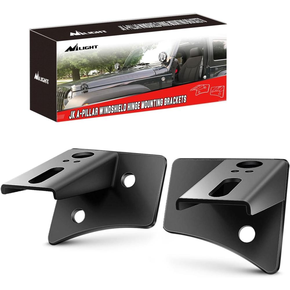 imageNilight 2Pcs Windshield Hinge Mounting Brackets Dual APillar for Offroad LED Fog Light Pods for 2018 2019 2020 2021 2022 2023 Wrangler JL20202023 Gladiator JT  2 Years WarrantyBlackAPillar JK 20072017