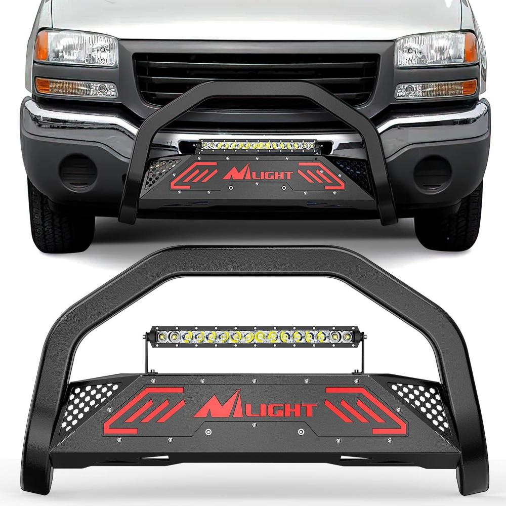 imageNilight Bull Bar with Light BarampampLicense Plate Hole Compatible for Ford F150 F150 20042023 Truck Brush Guard Front Bumper Push Bar wGrille Skid Plate Light MountFor Chevy Silverado 19992006