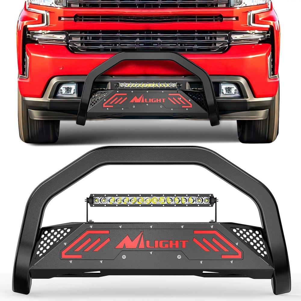imageNilight Bull Bar with Light BarampampLicense Plate Hole Compatible for Ford F150 F150 20042023 Truck Brush Guard Front Bumper Push Bar wGrille Skid Plate Light MountFor Chevy Silverado 20072018