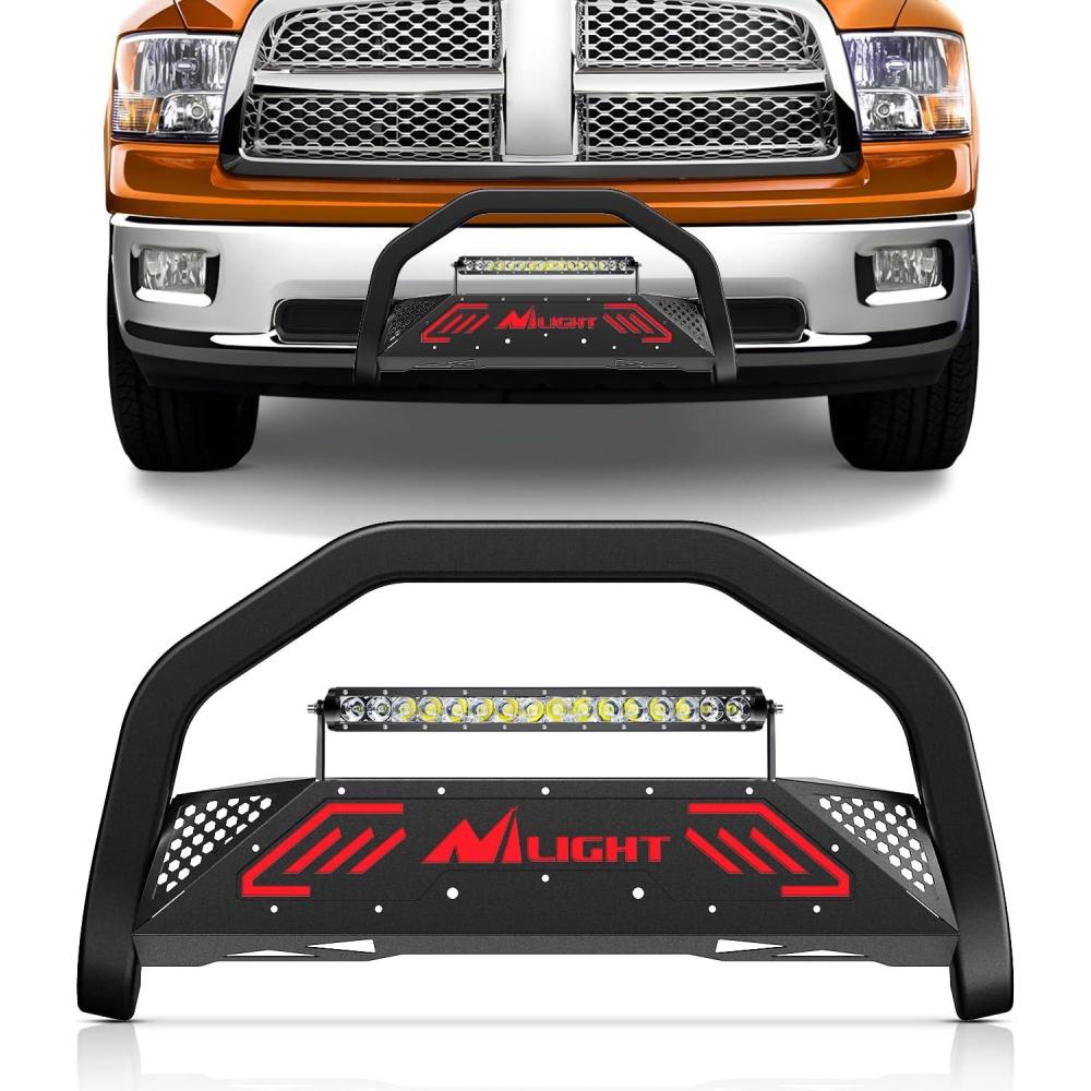 imageNilight Bull Bar with Light BarampampLicense Plate Hole Compatible for Ford F150 F150 20042023 Truck Brush Guard Front Bumper Push Bar wGrille Skid Plate Light MountFor Dodge Ram 20092018