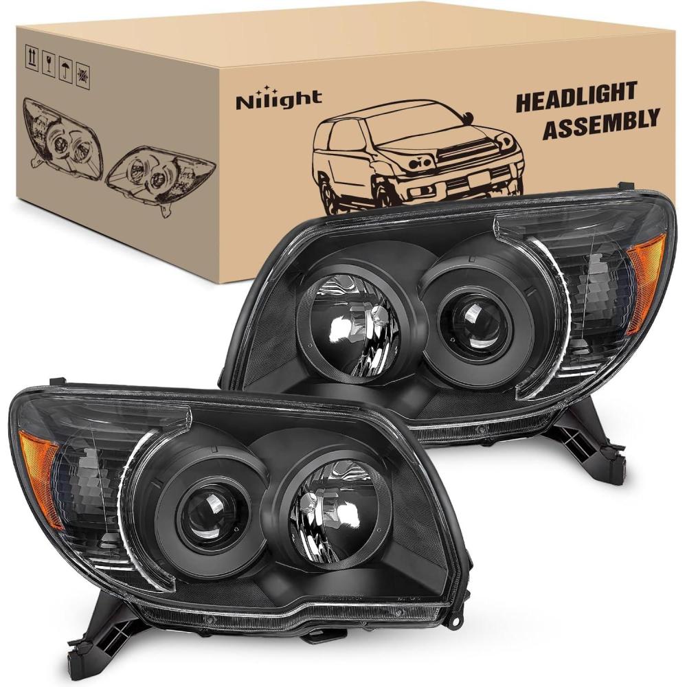 imageNilight Headlights Assembly for Toyota 4Runner 2006 2007 2008 2009 Headlamp Black Housing Amber ReflectorBlack Housing Amber Reflector