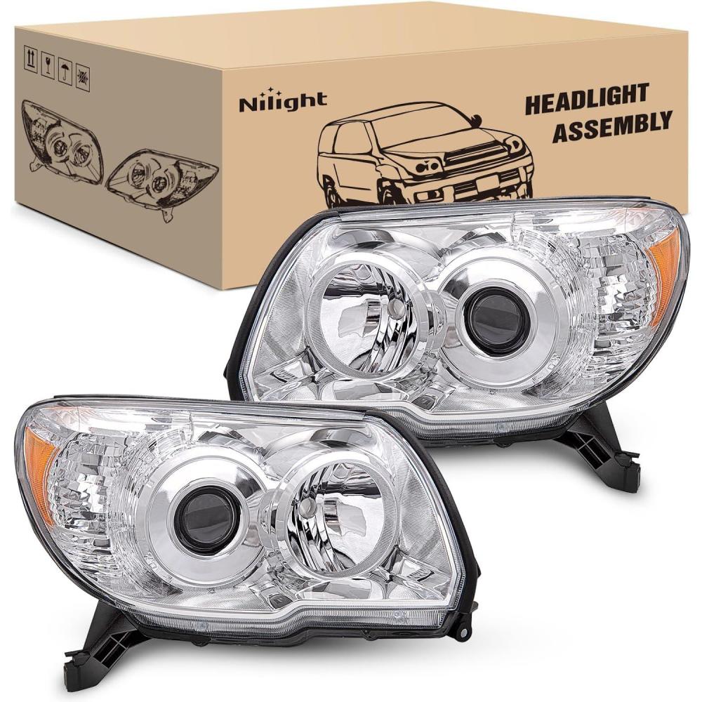 imageNilight Headlights Assembly for Toyota 4Runner 2006 2007 2008 2009 Headlamp Black Housing Amber ReflectorChrome Housing Amber Reflector